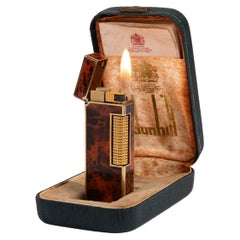 Vintage Dunhill Rollagas Lighter Red Marble Gold Plated in Box 1980s