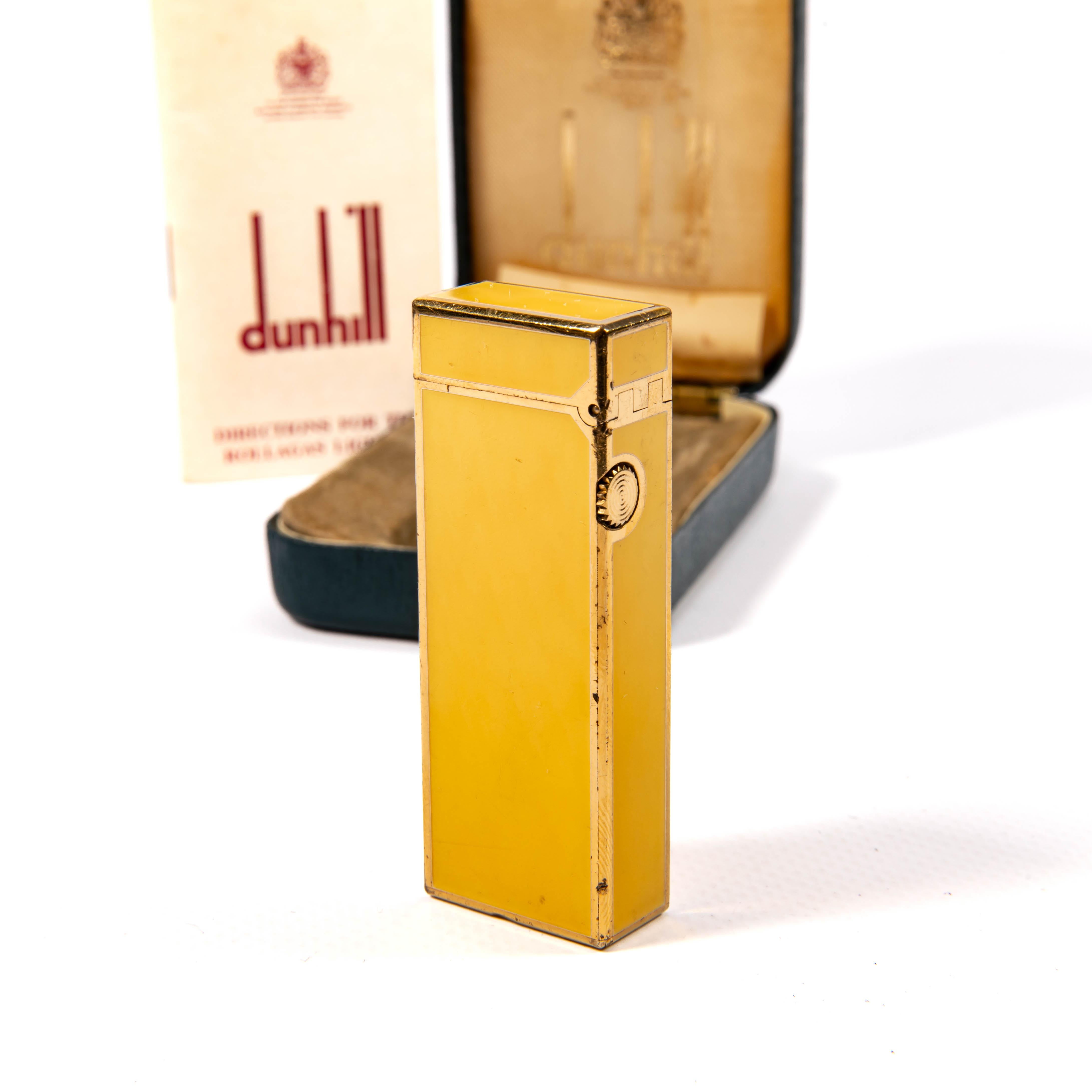 Vintage DUNHILL Rollagas Lighter Yellow Lacquered in Box 1970s For Sale 1