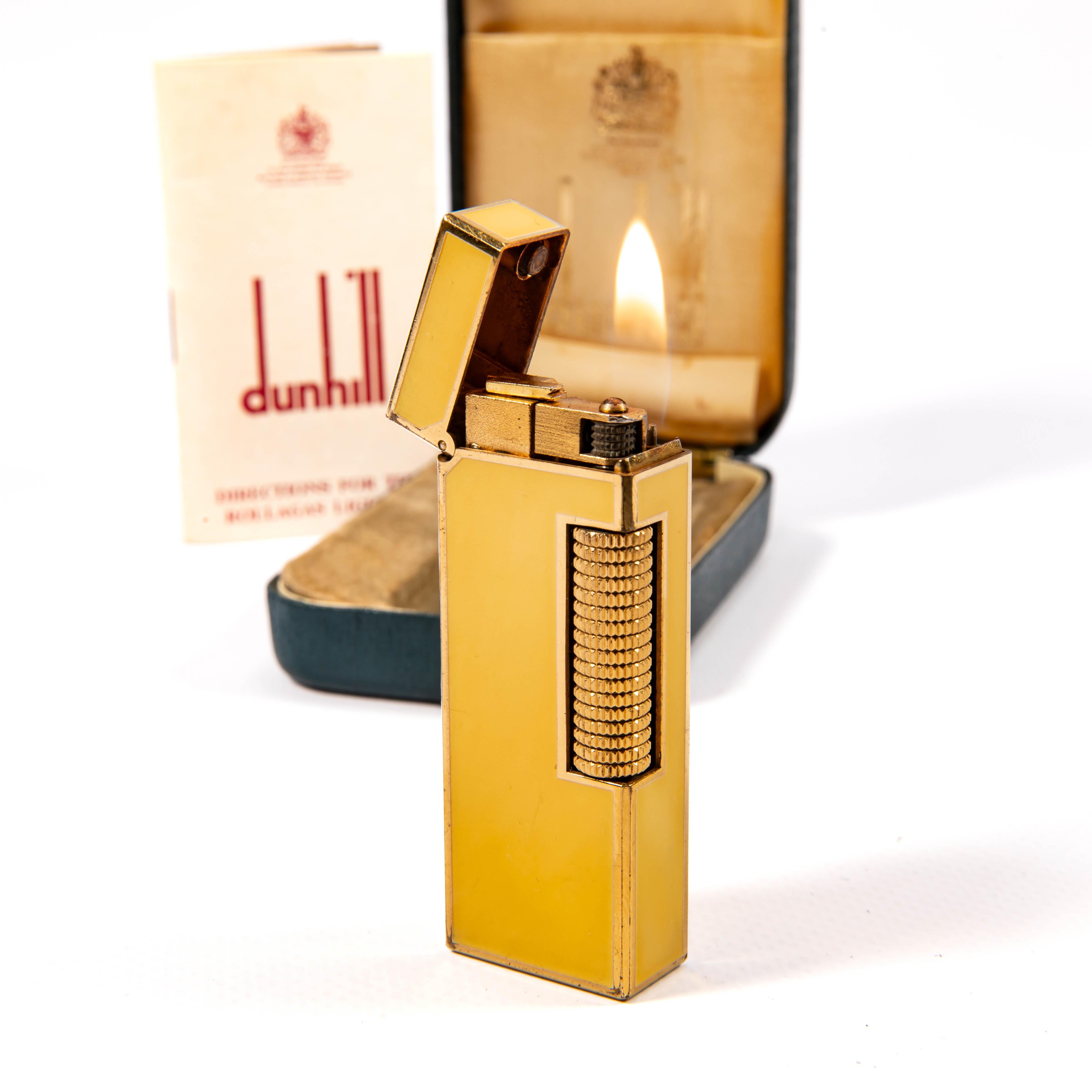 Vintage DUNHILL Rollagas Lighter Yellow Lacquered in Box 1970s For Sale 3
