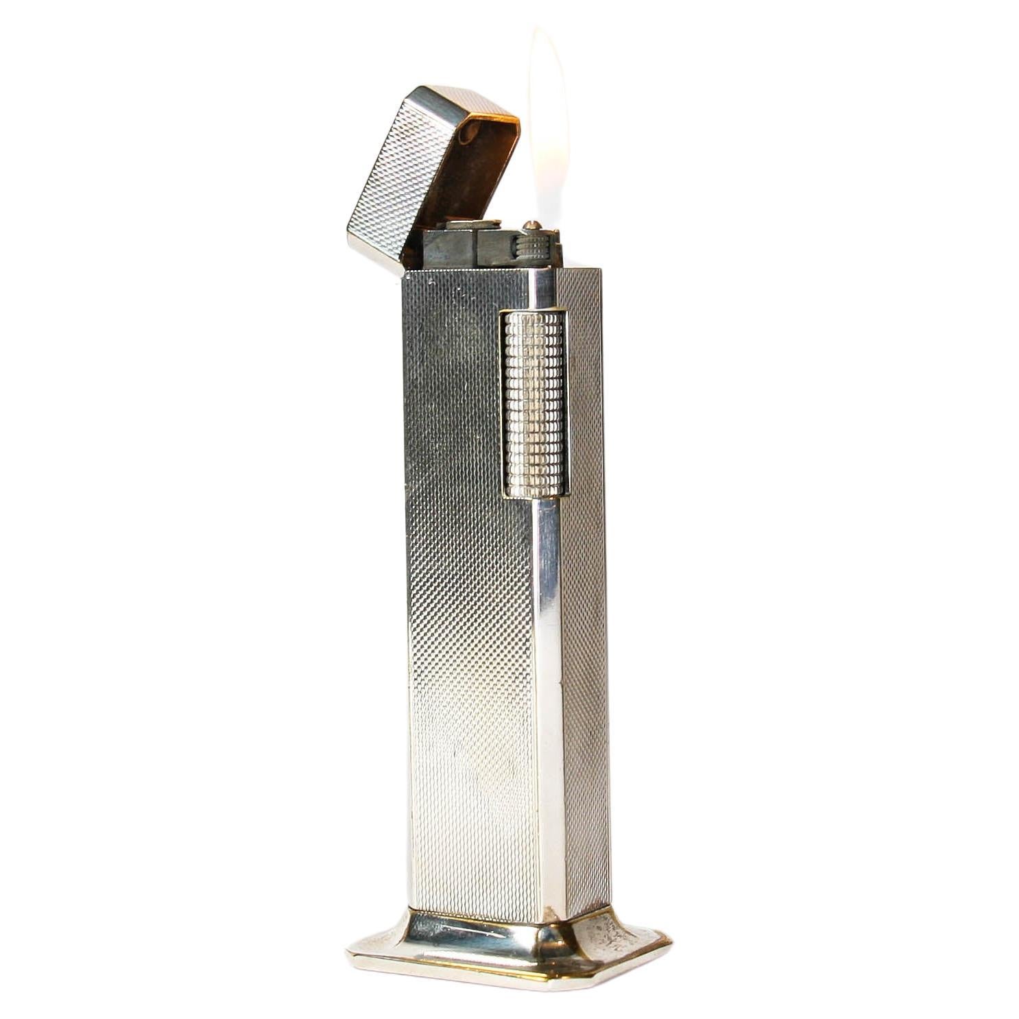 Vintage Dunhill Tallboy Table lighter Silver Plated 1970s For Sale