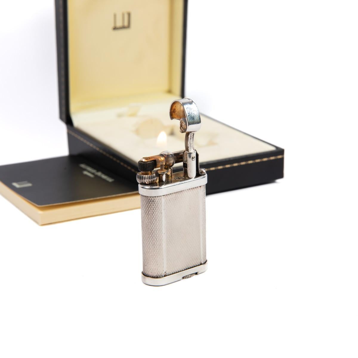 Vintage DUNHILL Unique lighter Barley Silver Plated In Box 1970s 4