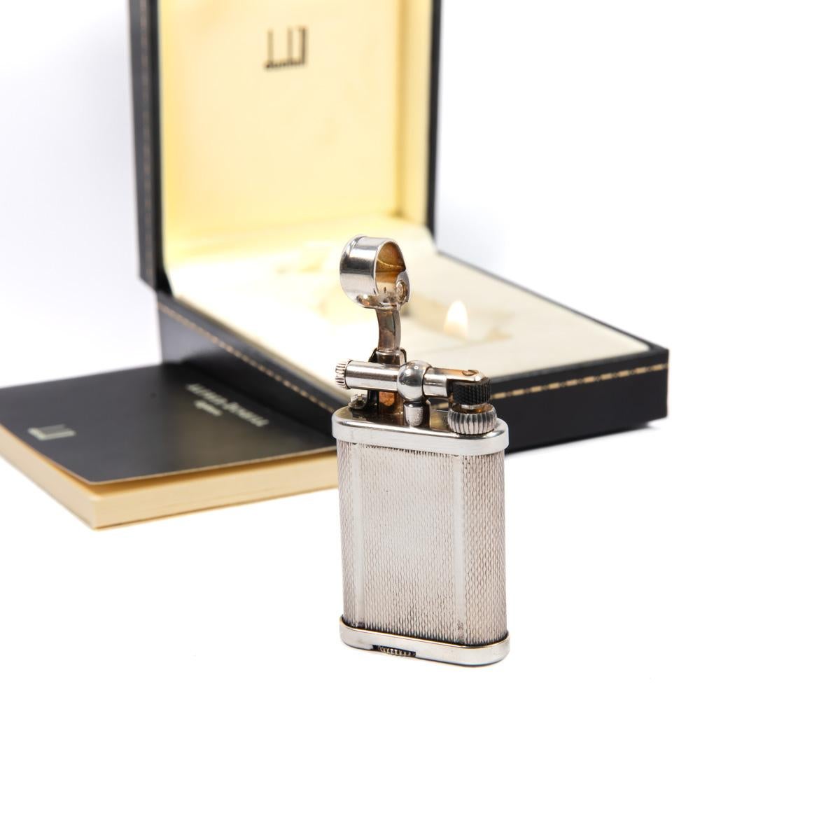 Vintage DUNHILL Unique lighter Barley Silver Plated In Box 1970s 3