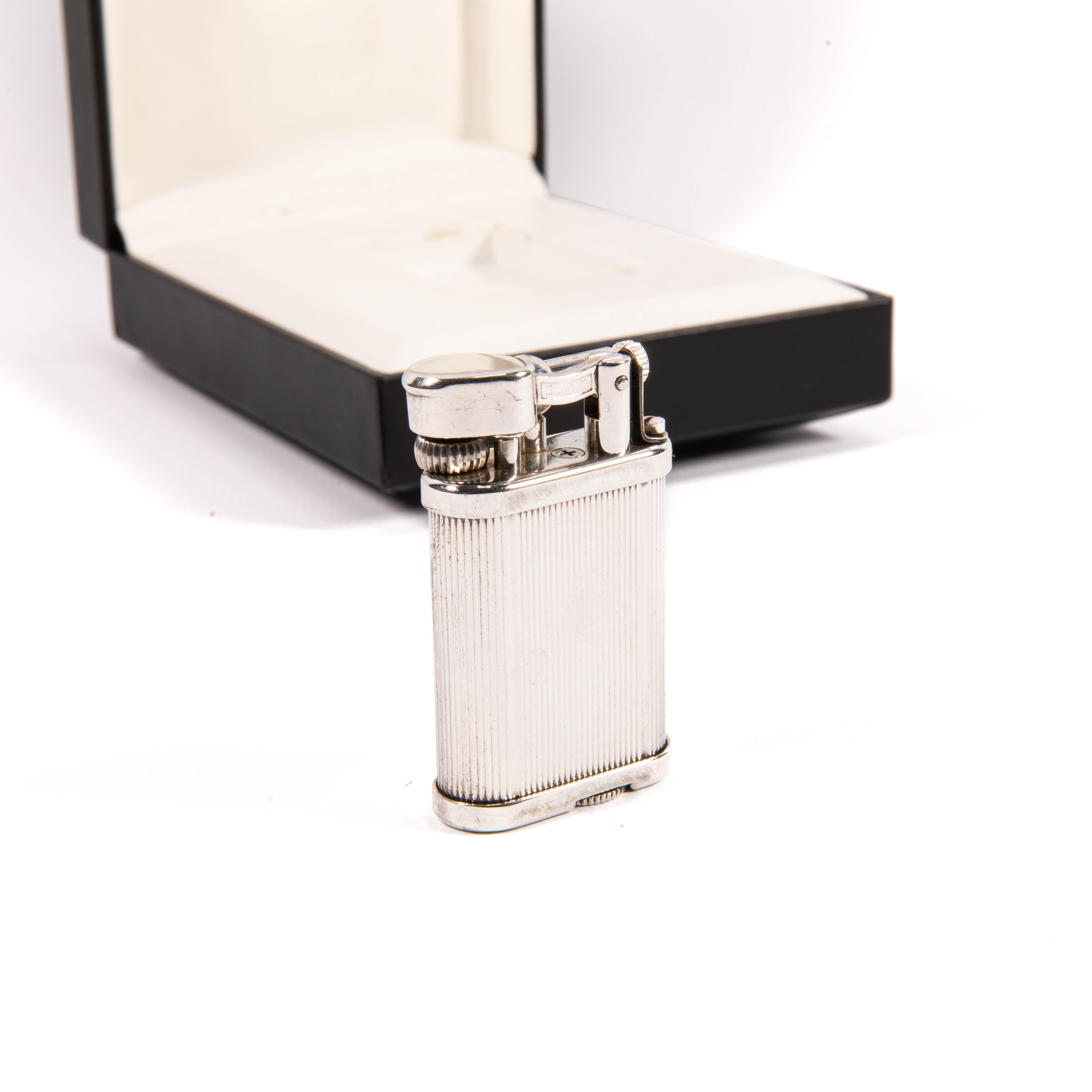 Vintage DUNHILL Unique lighter Striped Silver Plated In Box 1970s 1