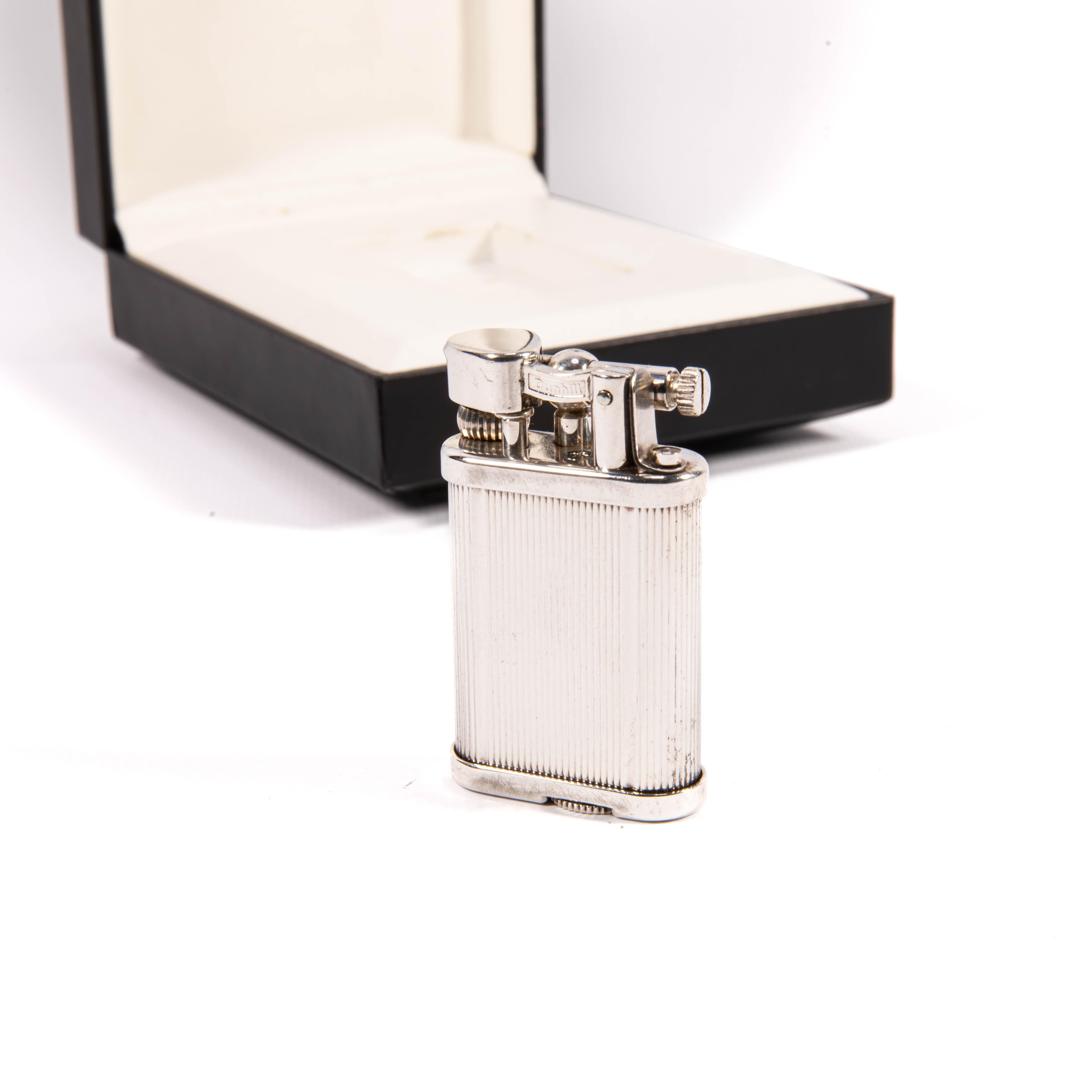 Vintage DUNHILL Unique lighter Striped Silver Plated In Box 1970s 2