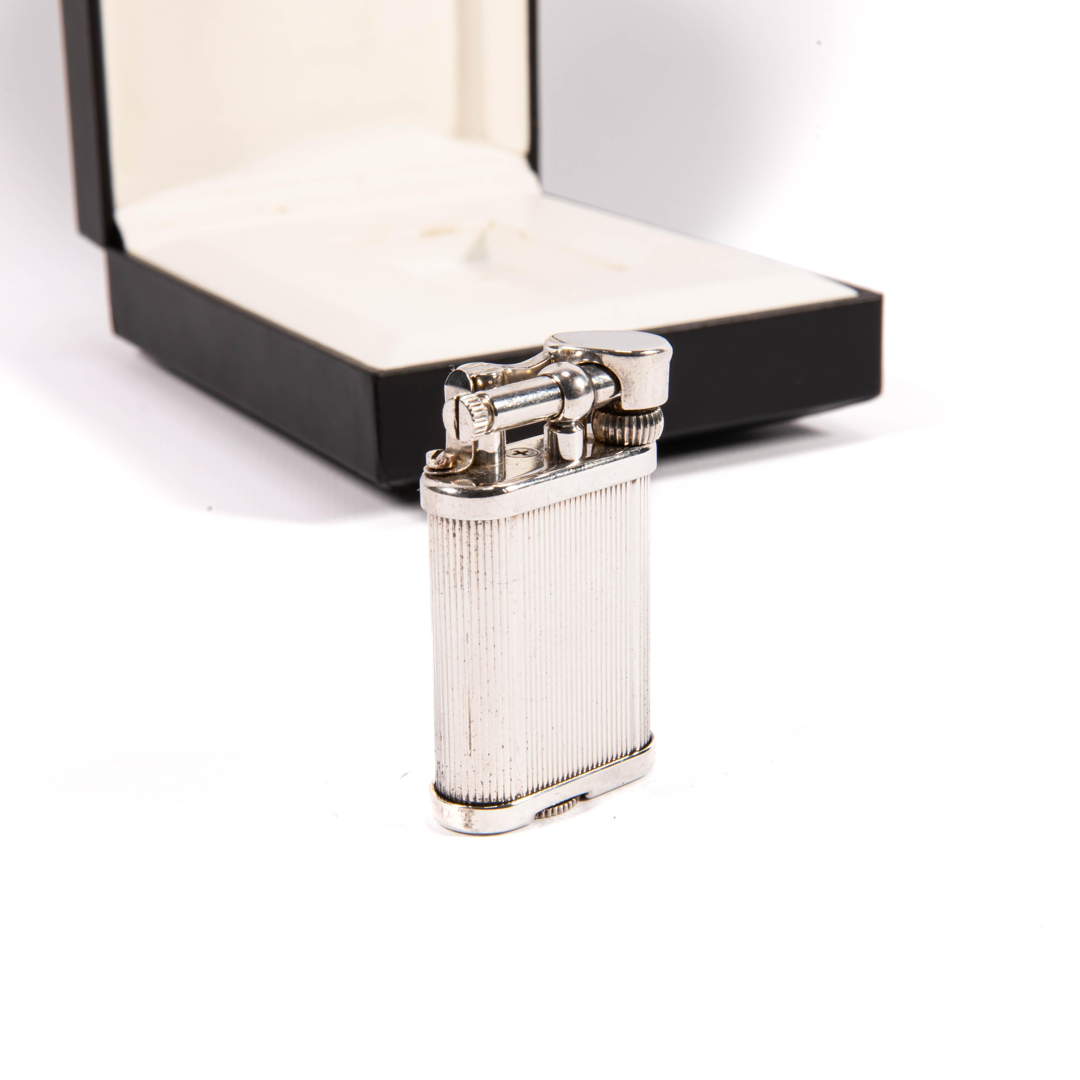 Vintage DUNHILL Unique lighter Striped Silver Plated In Box 1970s 3