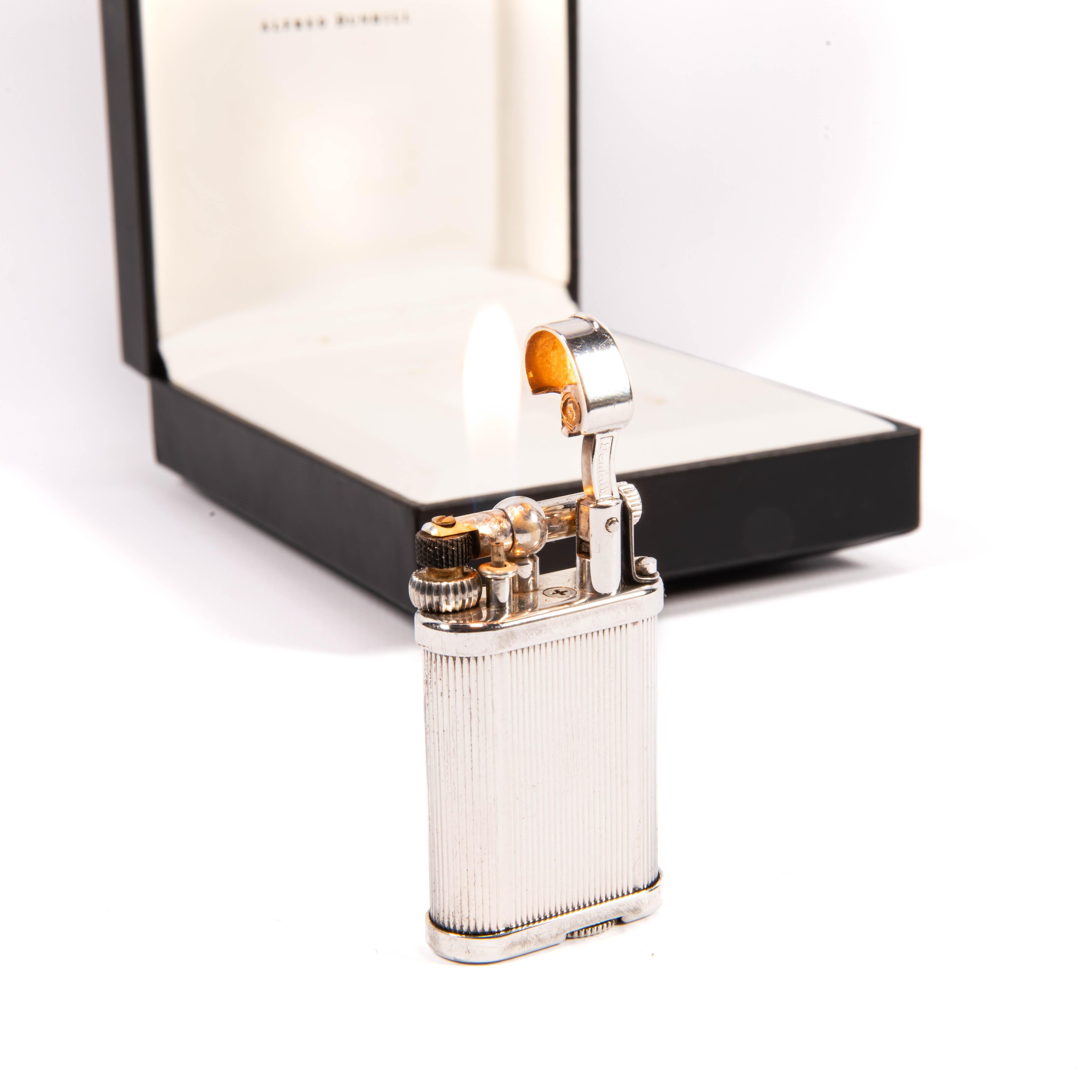Vintage DUNHILL Unique lighter Striped Silver Plated In Box 1970s 5