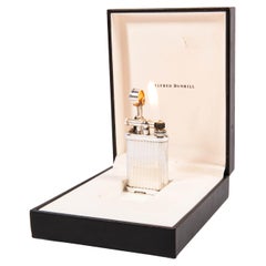 Vintage DUNHILL Unique lighter Striped Silver Plated In Box 1970s