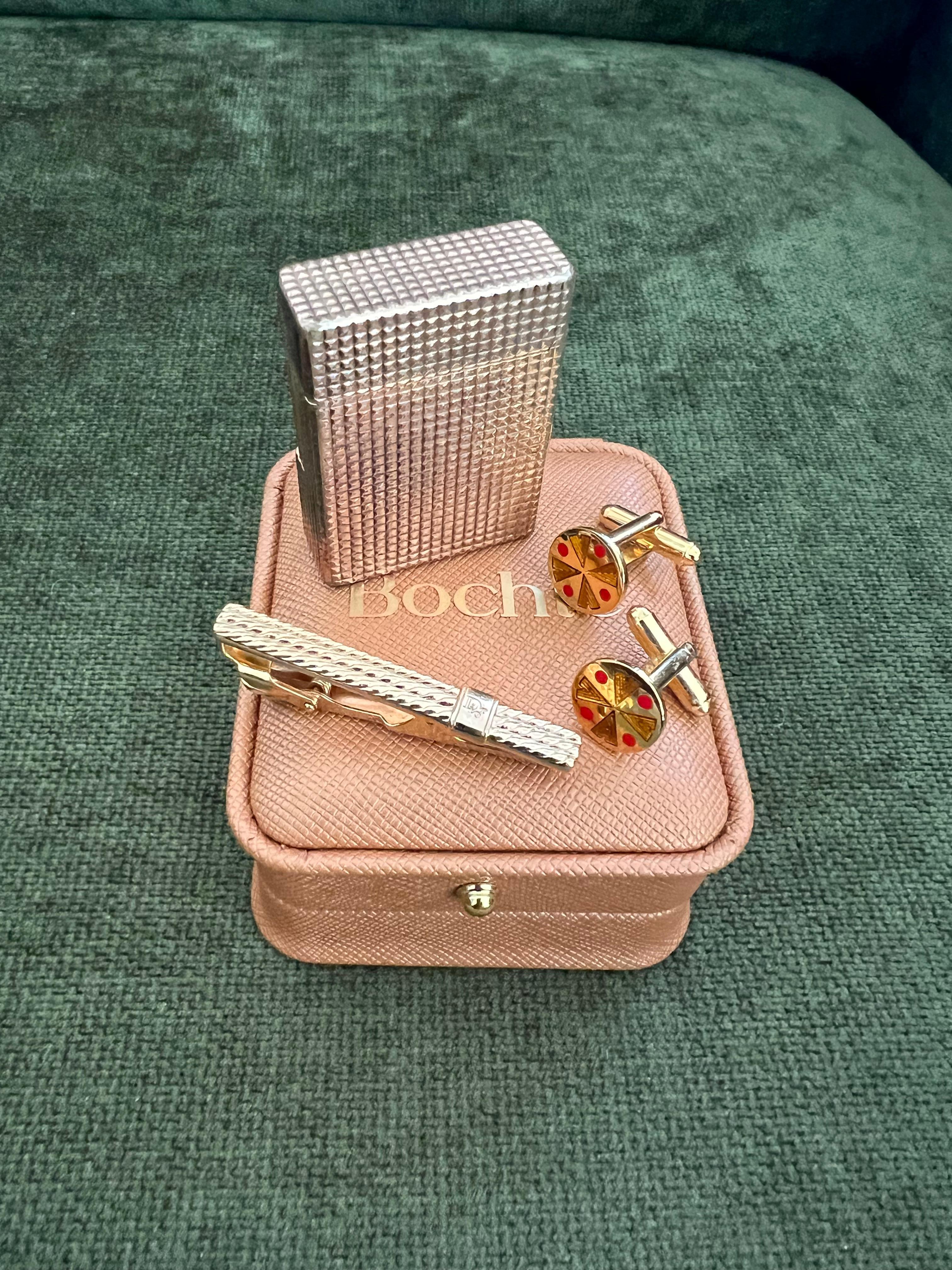 Vintage Dupont Lighter, British Heritage Cufflinks & Dior Neck Tie Gift Set For Sale 5