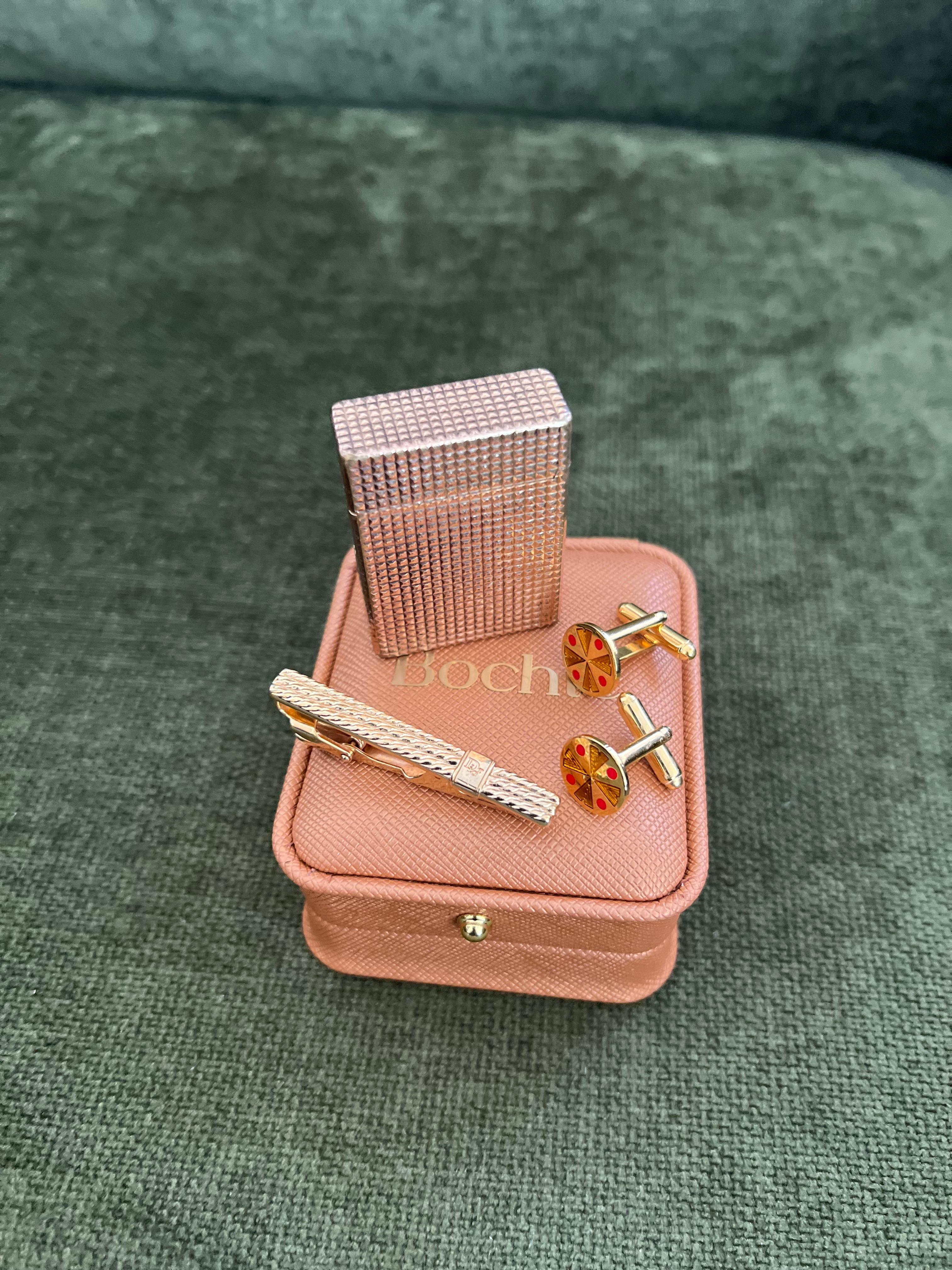 Art Deco Vintage Dupont Lighter, British Heritage Cufflinks & Dior Neck Tie Gift Set For Sale