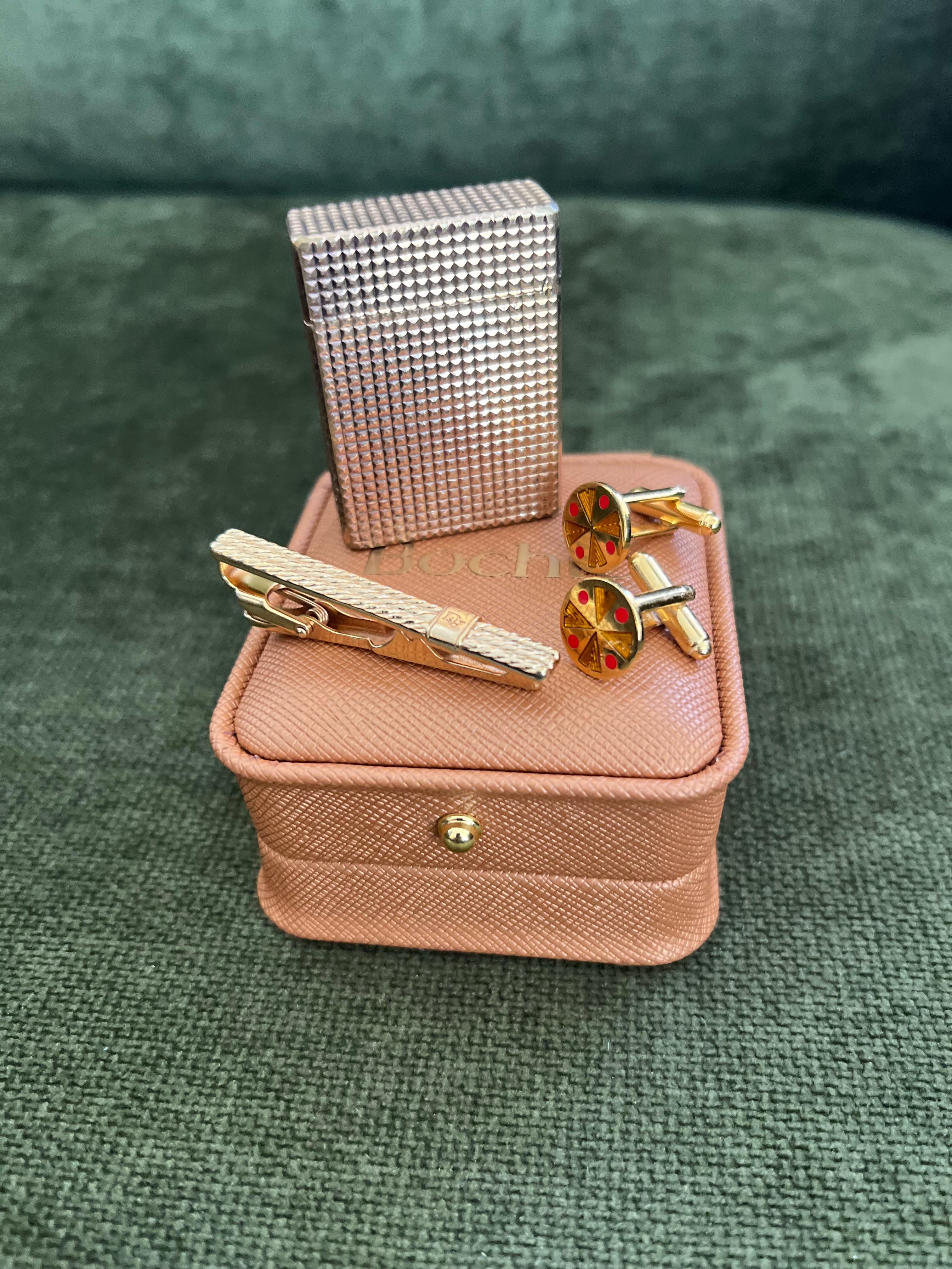 Women's or Men's Vintage Dupont Lighter, British Heritage Cufflinks & Dior Neck Tie Gift Set For Sale