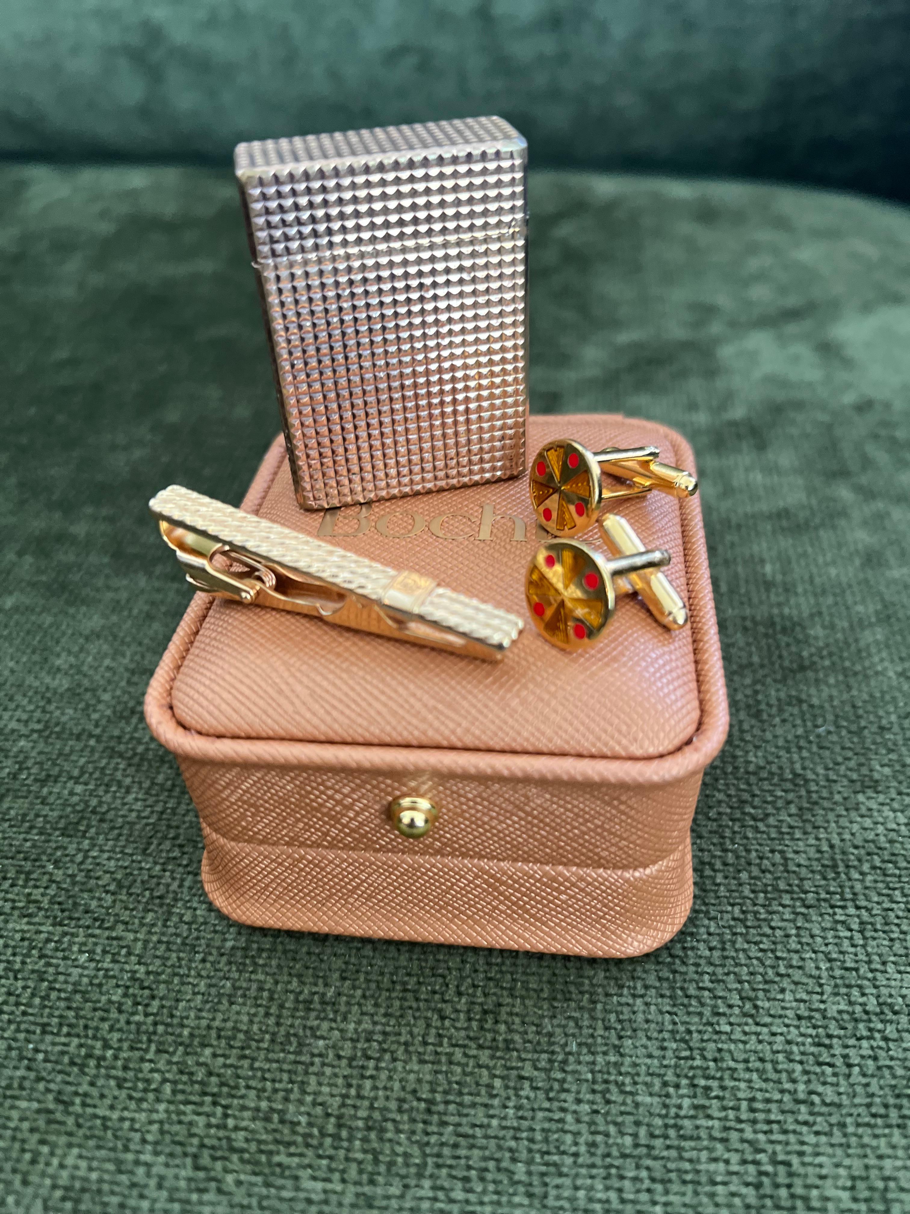 Vintage Dupont Lighter, British Heritage Cufflinks & Dior Neck Tie Gift Set For Sale 1