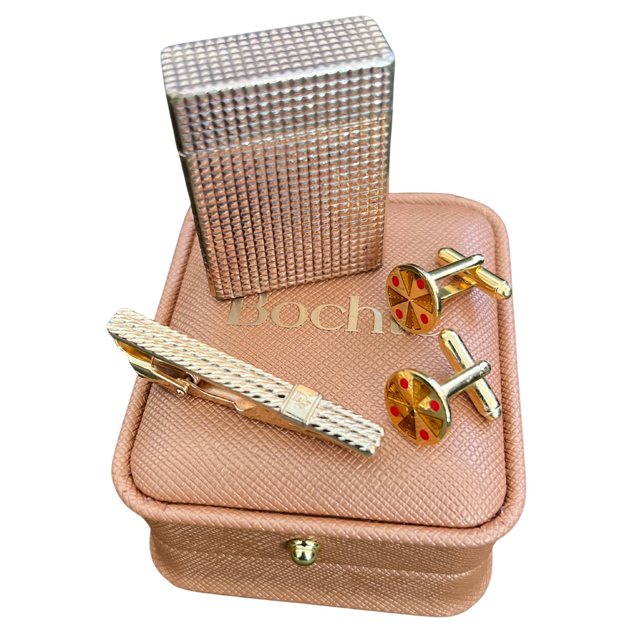 Vintage Dupont Lighter, British Heritage Cufflinks & Dior Neck Tie Gift Set For Sale
