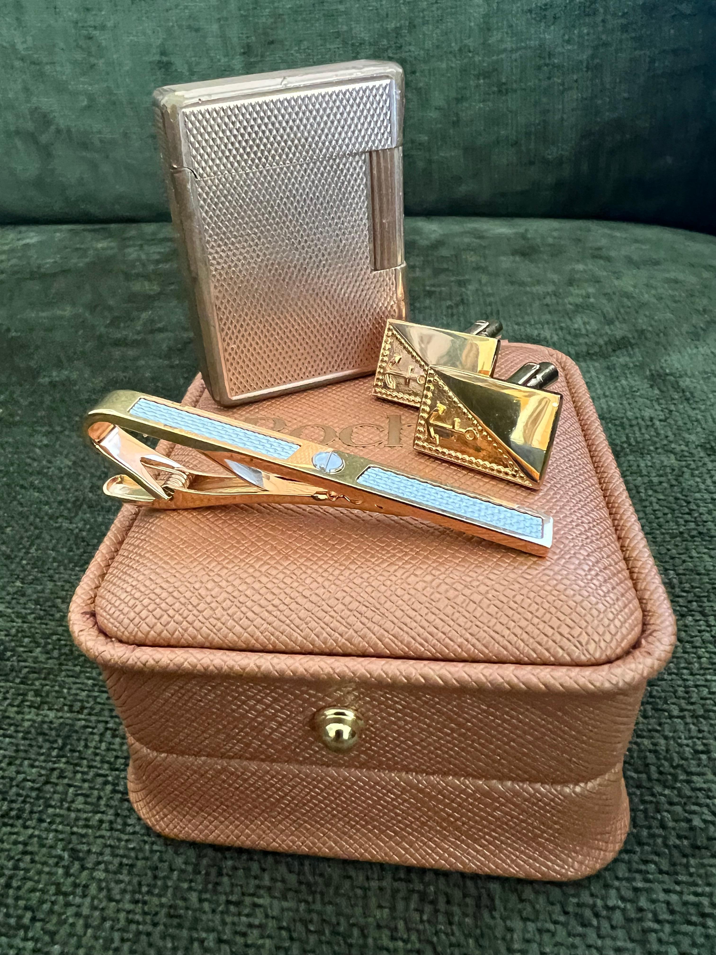 Art Deco Vintage Dupont Lighter, British Heritage Cufflinks & Dunhill Neck Tie Gift Set