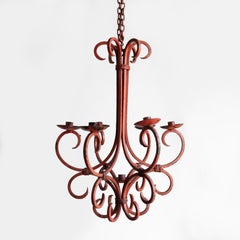 Vintage Dusky Coral Painted Schmiedeeisen Kerze Kronleuchter, Blacksmith Made