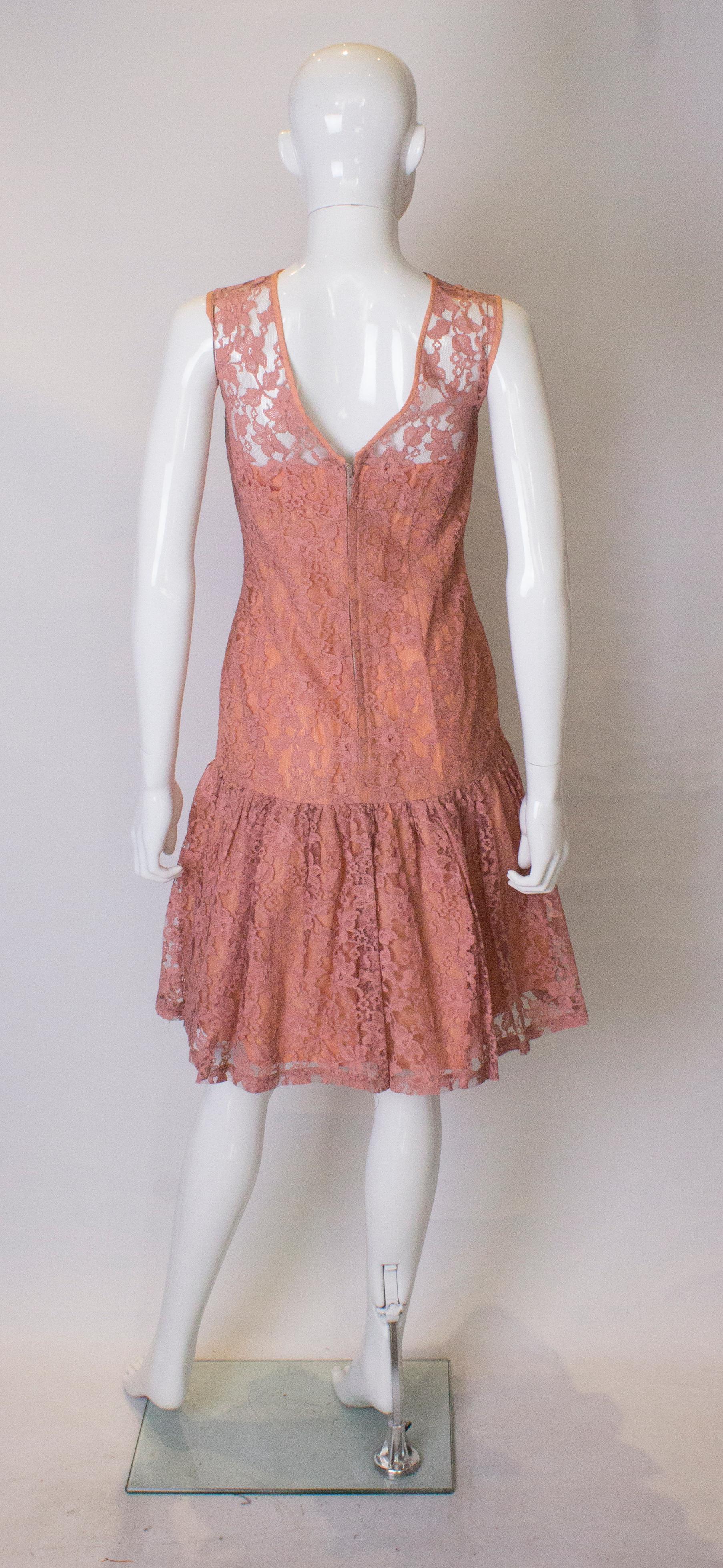 Women's Vintage Dusty Pink Lace Cocktail Dress For Sale