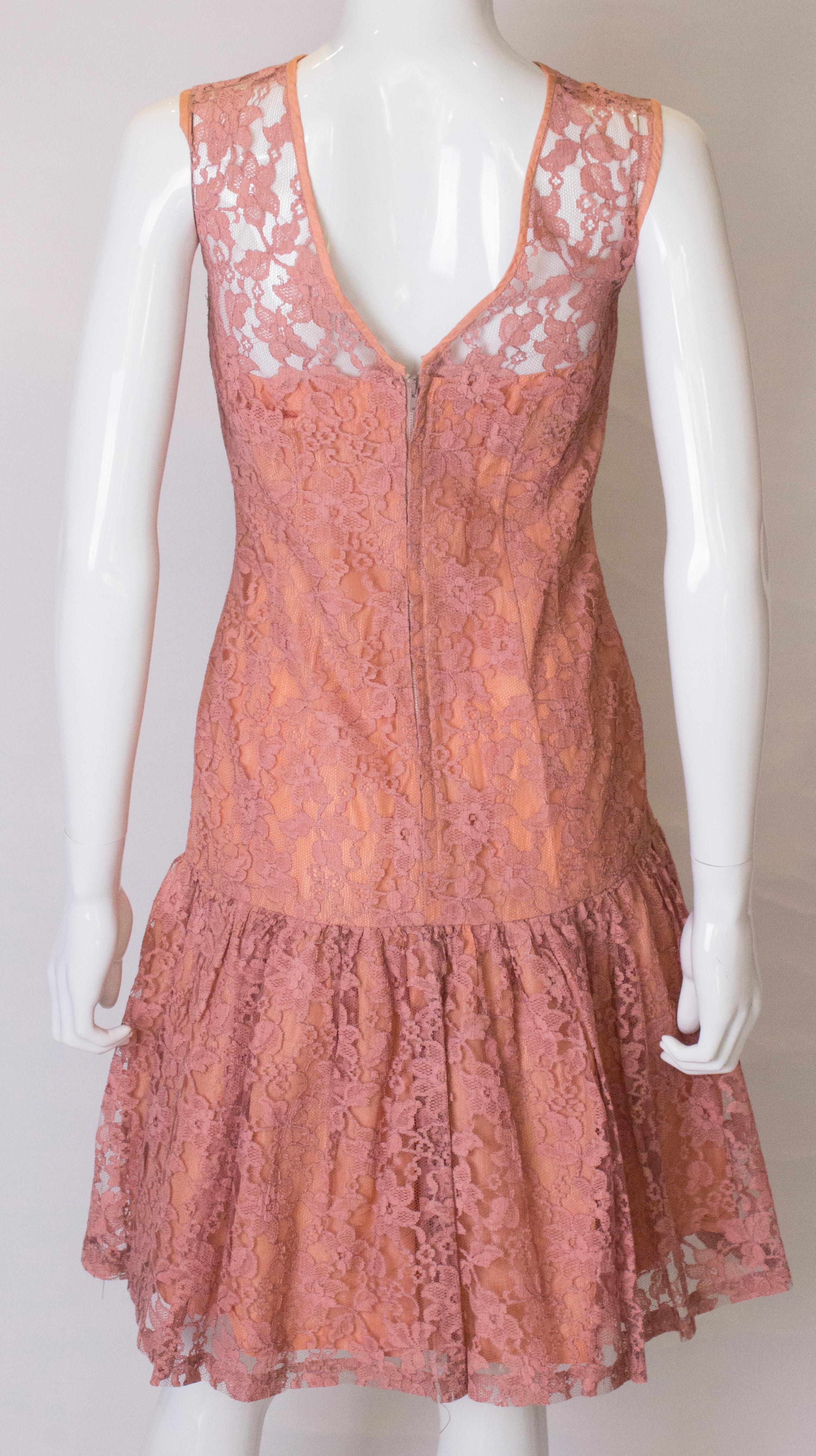 Vintage Dusty Pink Lace Cocktail Dress For Sale 1