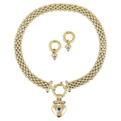 Vintage Dutch 14ct Gold Diamond, Sapphire Heart Collar and Earrings