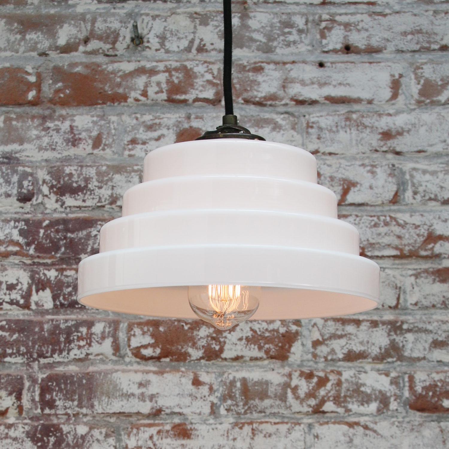 Early 20th Century Vintage Dutch 1920s White Opaline Glass Pendant Lights