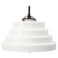 Vintage Dutch 1920s White Opaline Glass Pendant Lights