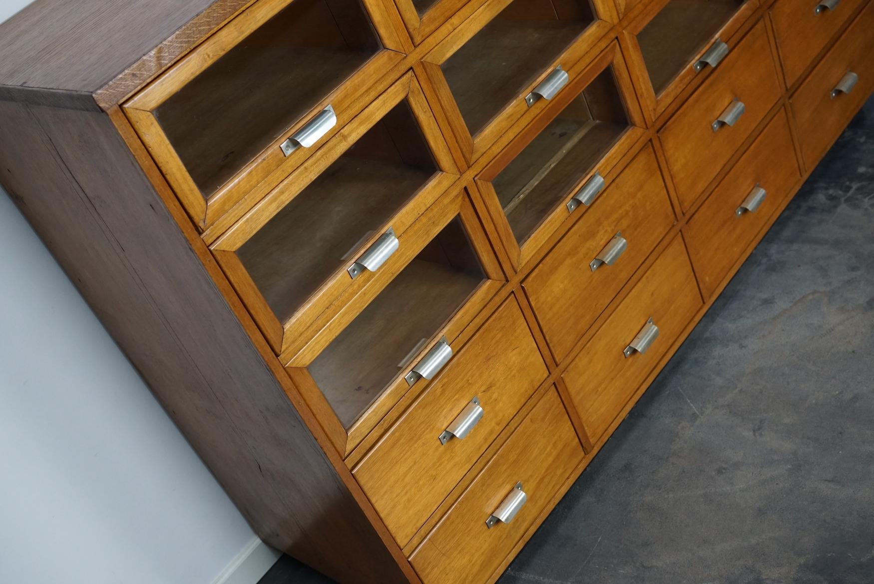 Vintage Dutch Beech and Oak Haberdashery Shop Cabinet, 1950s 11