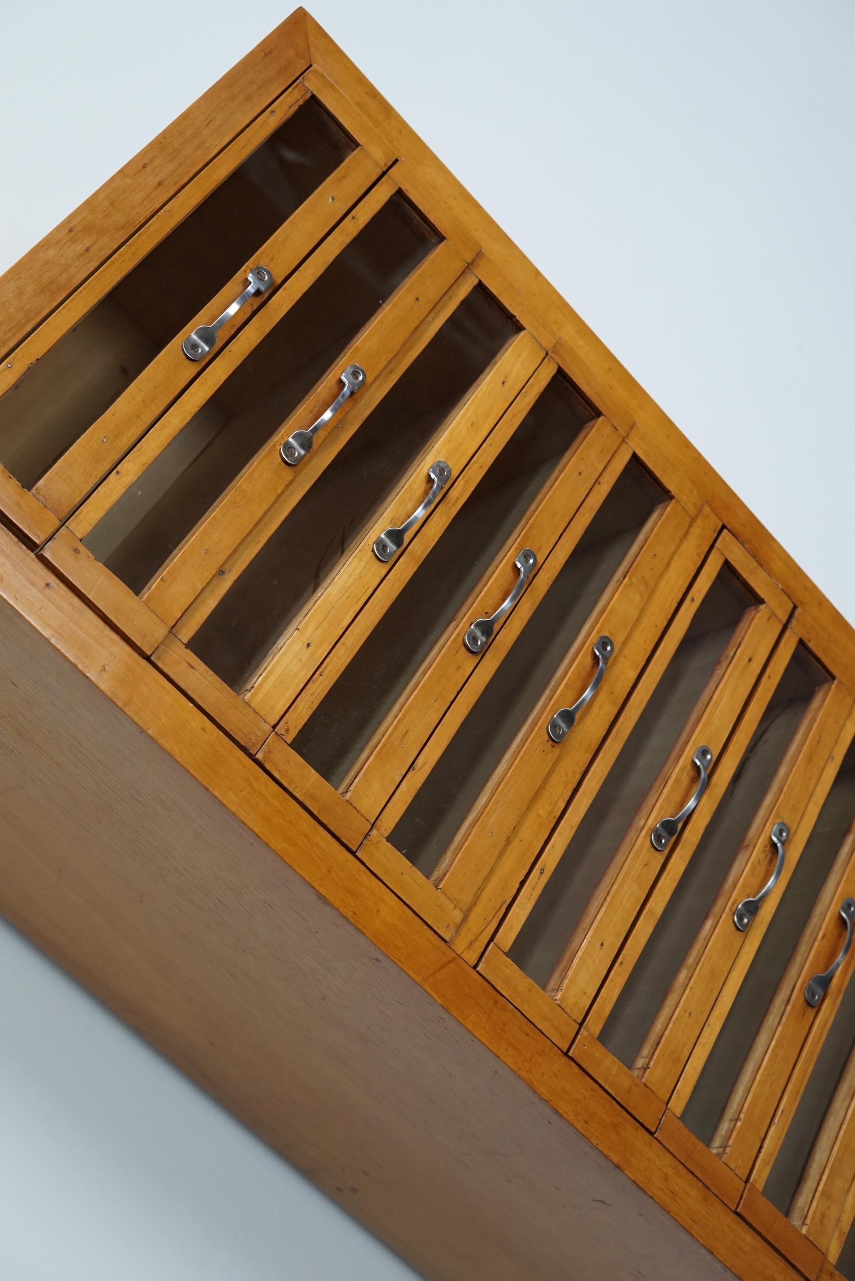 Industrial Vintage Dutch Beech Haberdashery Shop Cabinet, 1950s