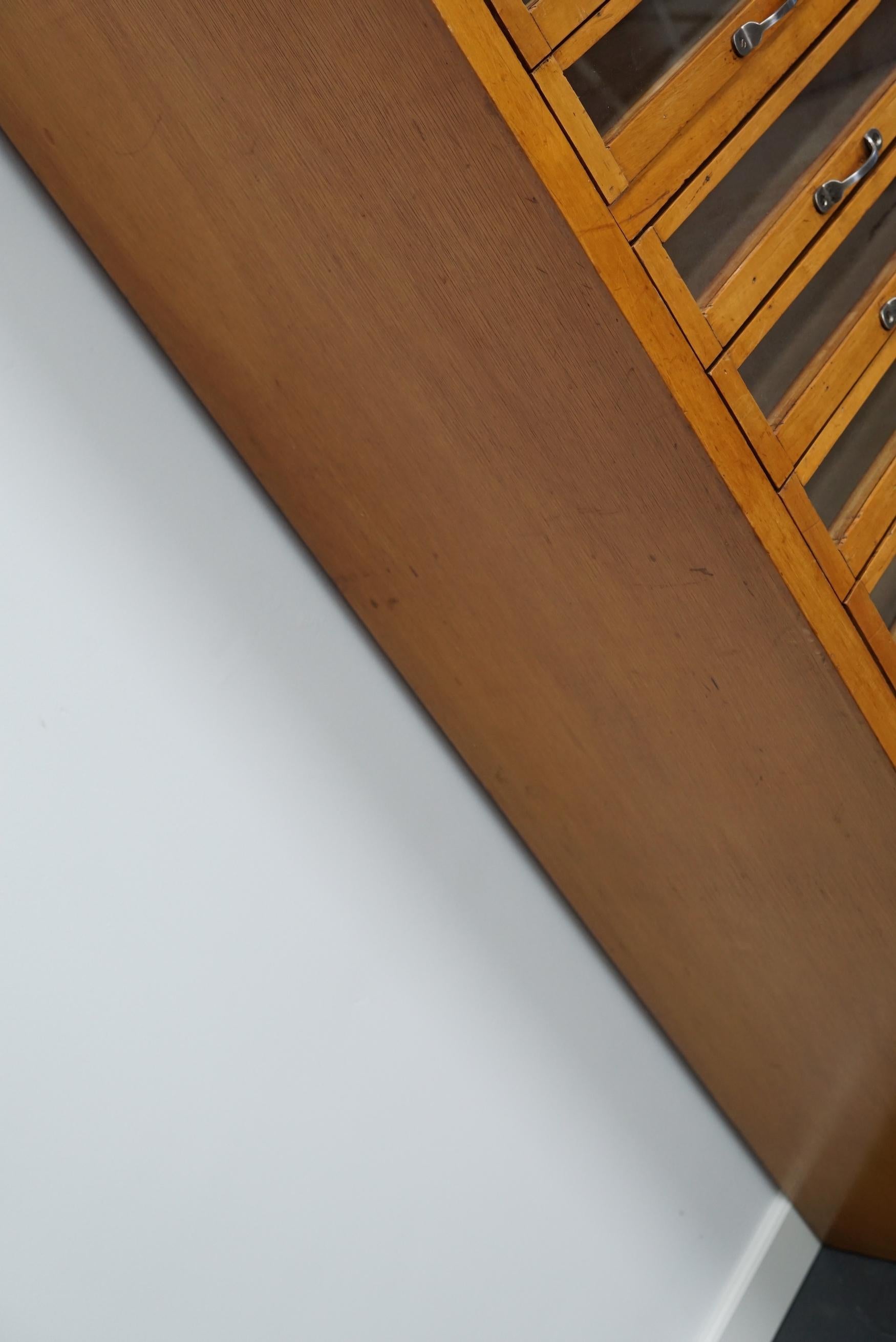 Veneer Vintage Dutch Beech Haberdashery Shop Cabinet, 1950s