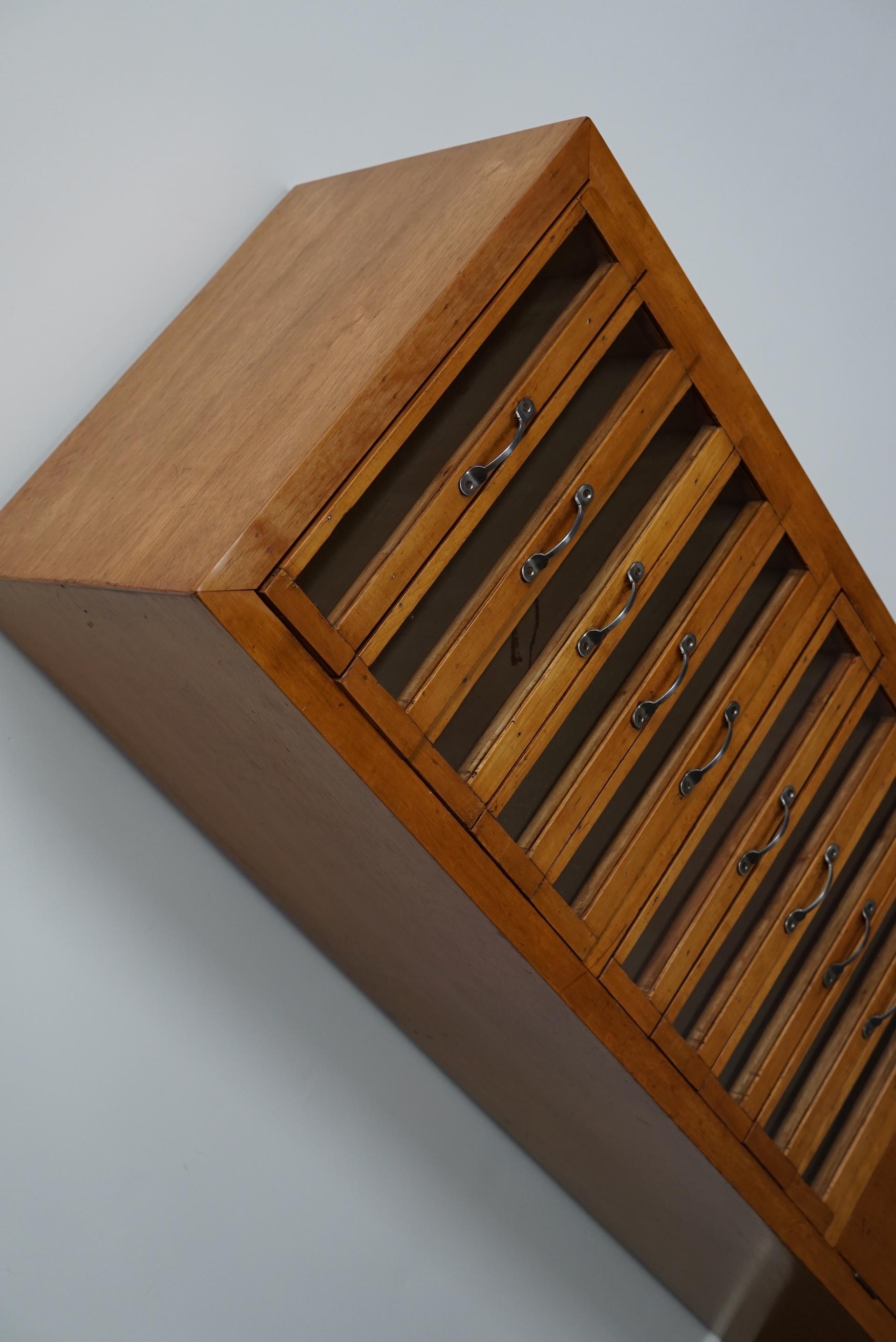Mid-20th Century Vintage Dutch Beech Haberdashery Shop Cabinet, 1950s