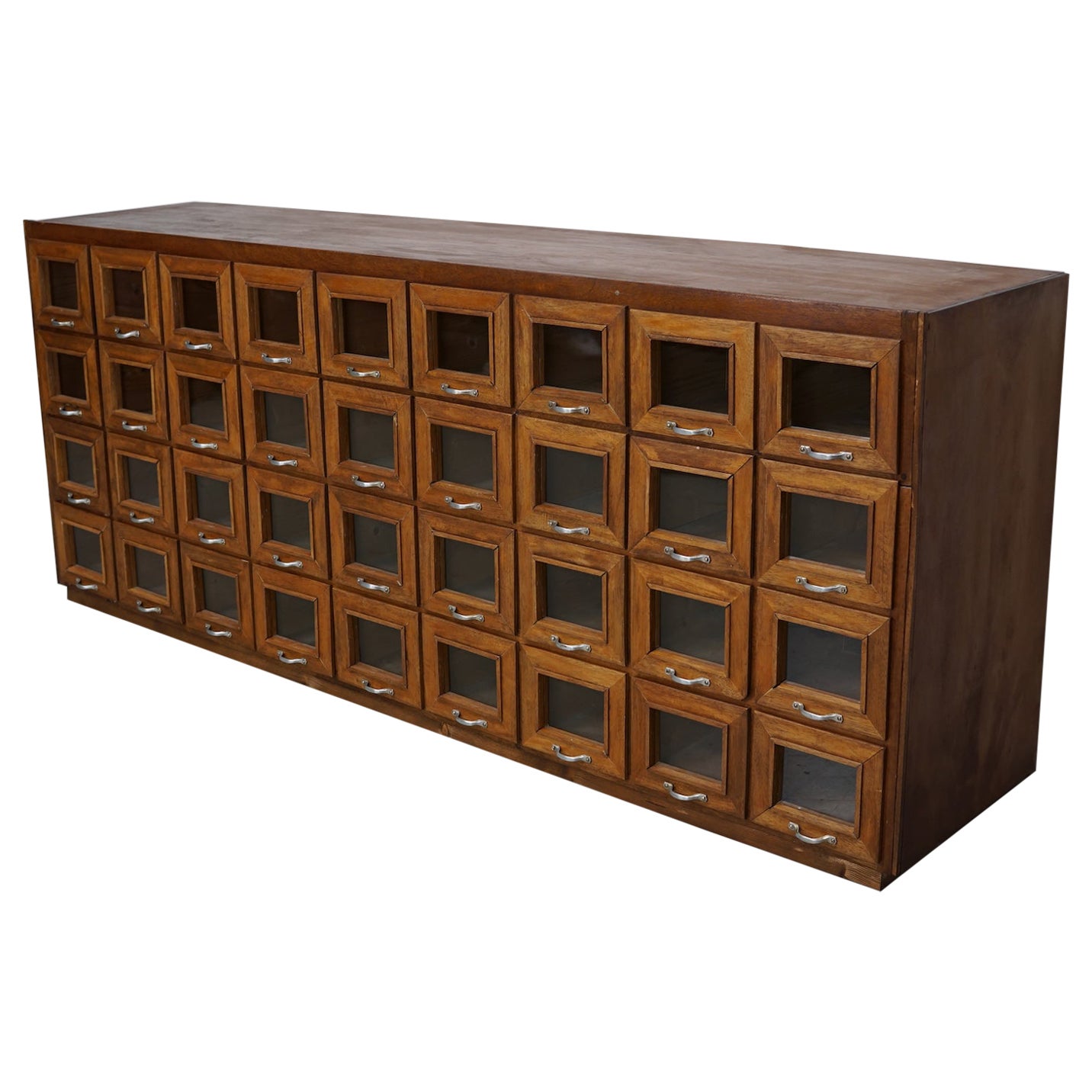 Vintage Dutch Beech Haberdashery Shop Cabinet / Vitrine, 1950s