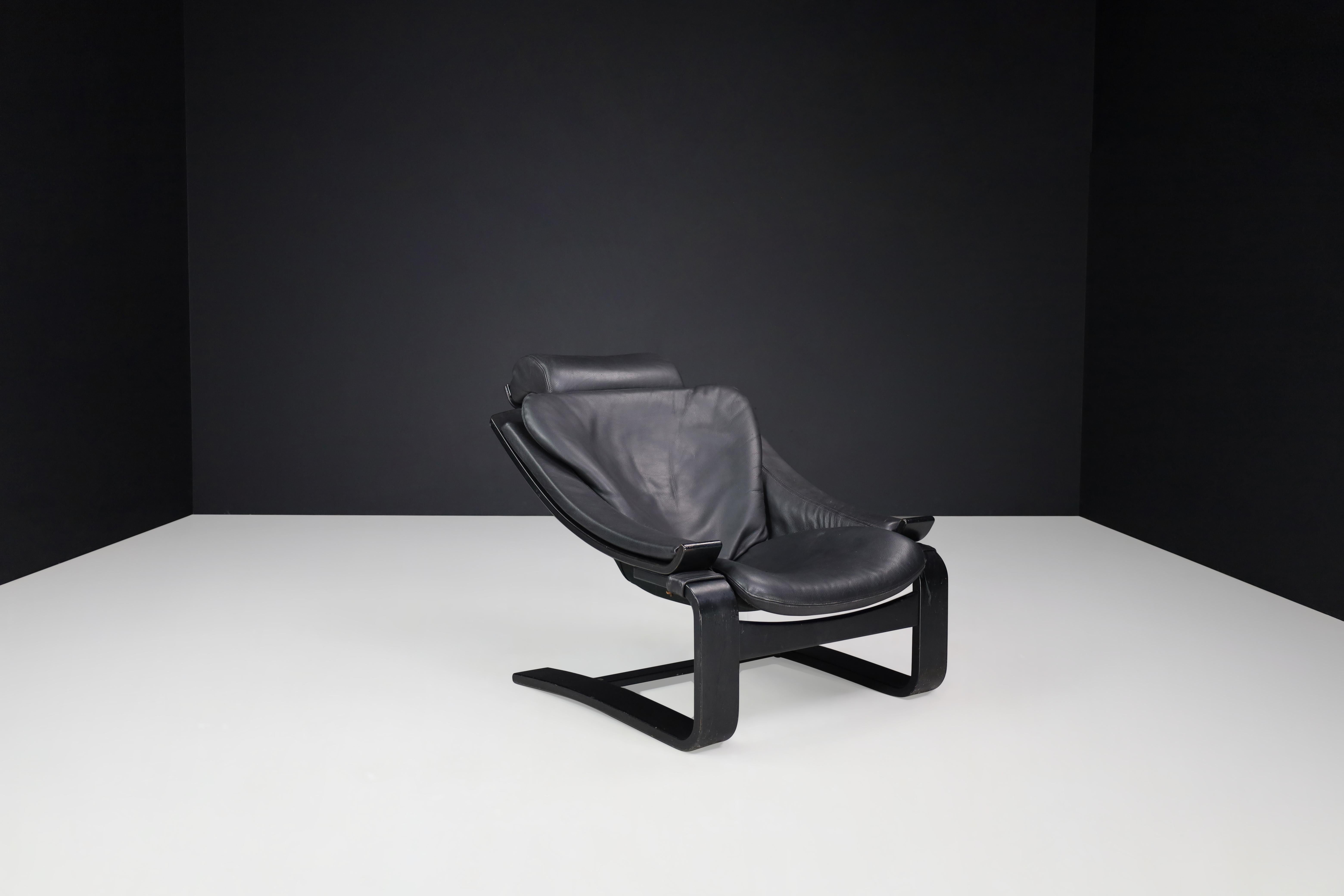 Vintage Dutch Bentwood and Leather Lounge Chair by Sonja Wasseur, 1970s For Sale 1