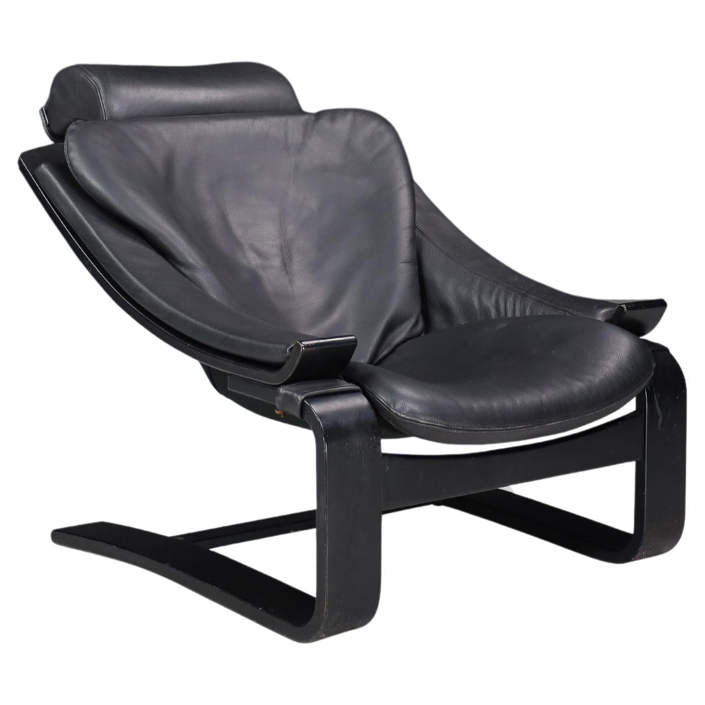 Vintage Dutch Bentwood and Leather Lounge Chair by Sonja Wasseur, 1970s