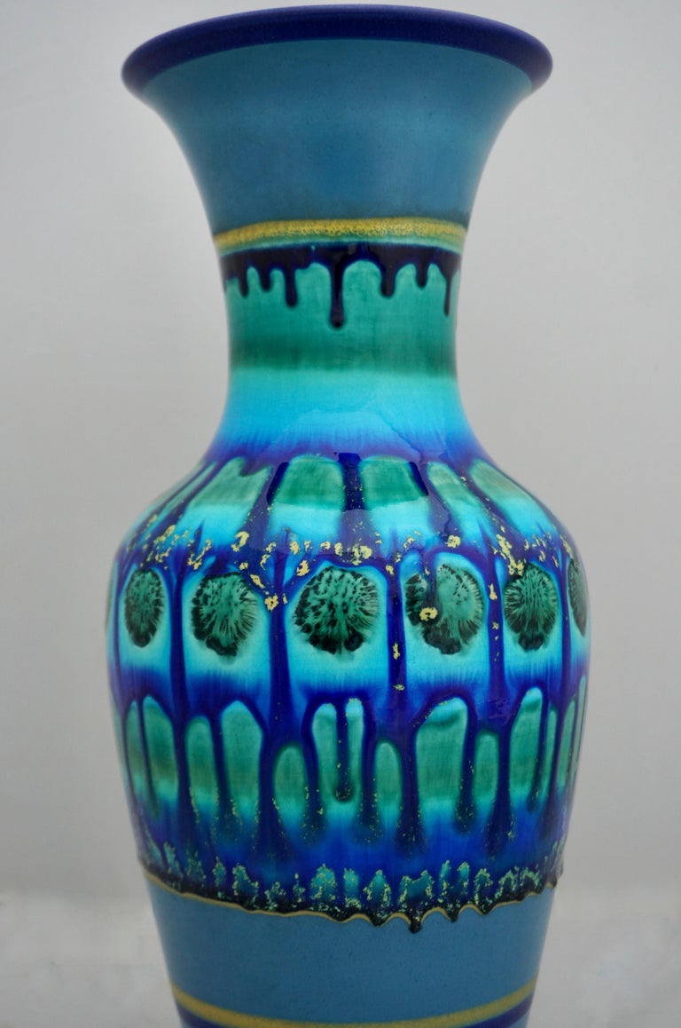 Vintage Dutch Blue Fat Lava Style Flora Gouda Vase, Holland For