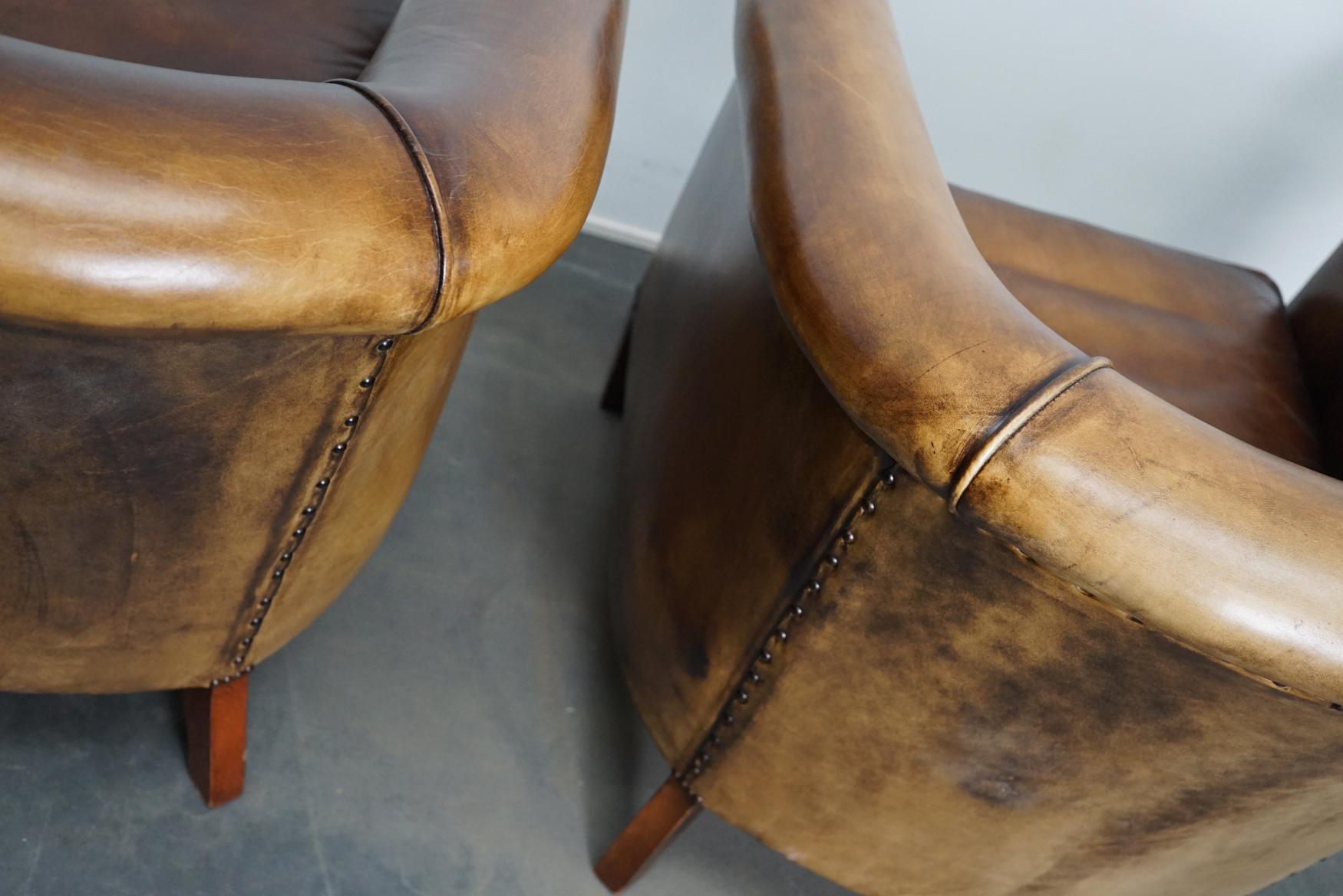Vintage Dutch Brown Leather Club Chairs, Set of 2 15
