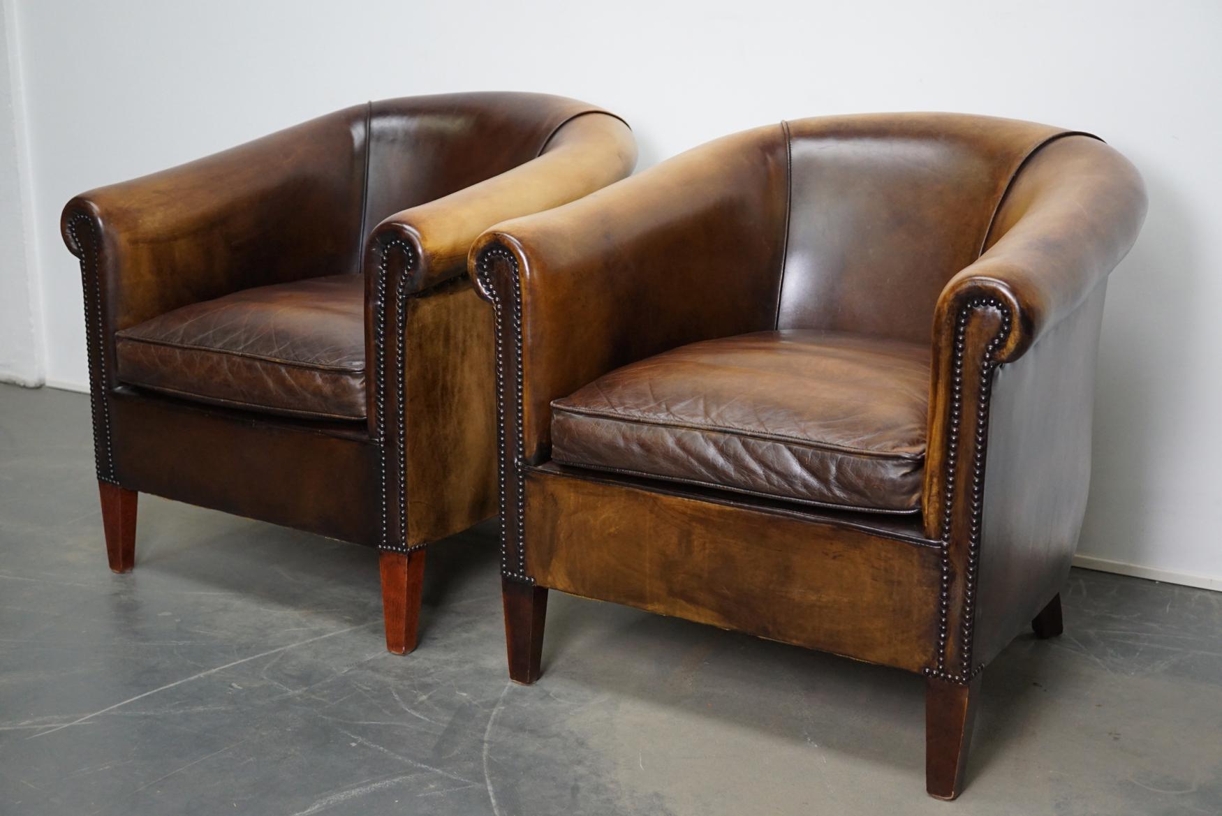 Vintage Dutch Brown Leather Club Chairs, Set of 2 In Good Condition In Nijmegen, NL