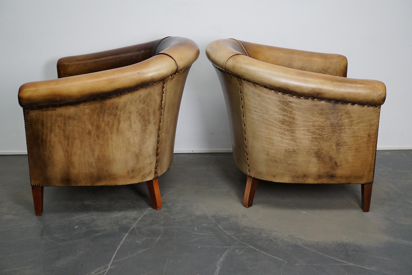 Late 20th Century Vintage Dutch Brown Leather Club Chairs, Set of 2