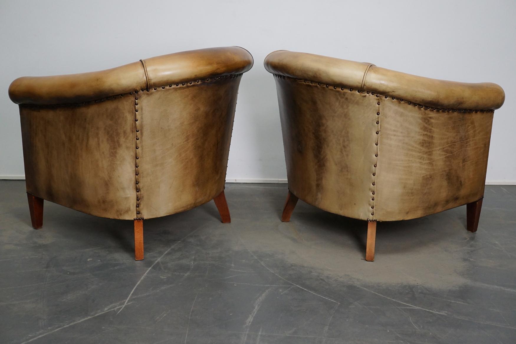 Vintage Dutch Brown Leather Club Chairs, Set of 2 1