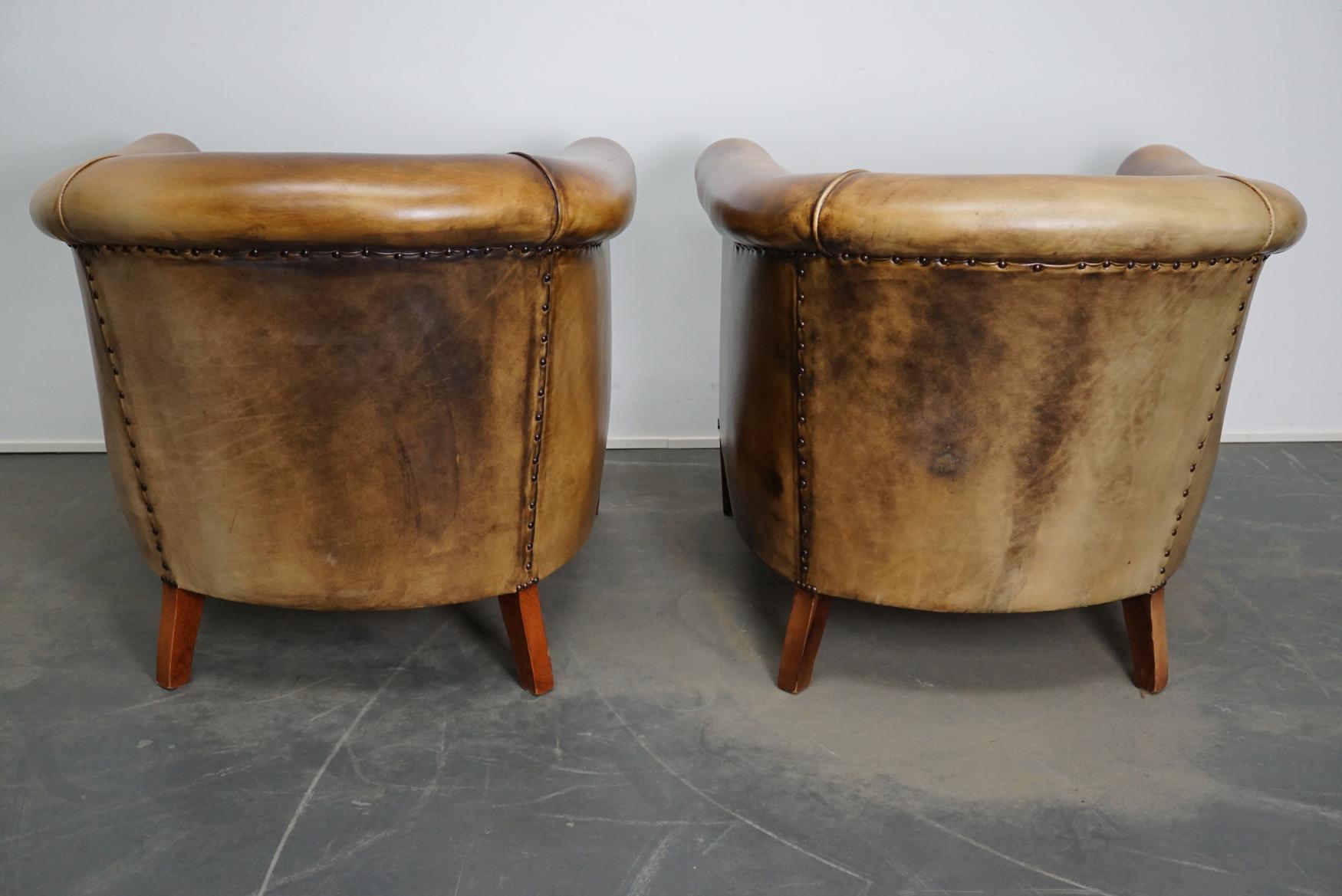 Vintage Dutch Brown Leather Club Chairs, Set of 2 2