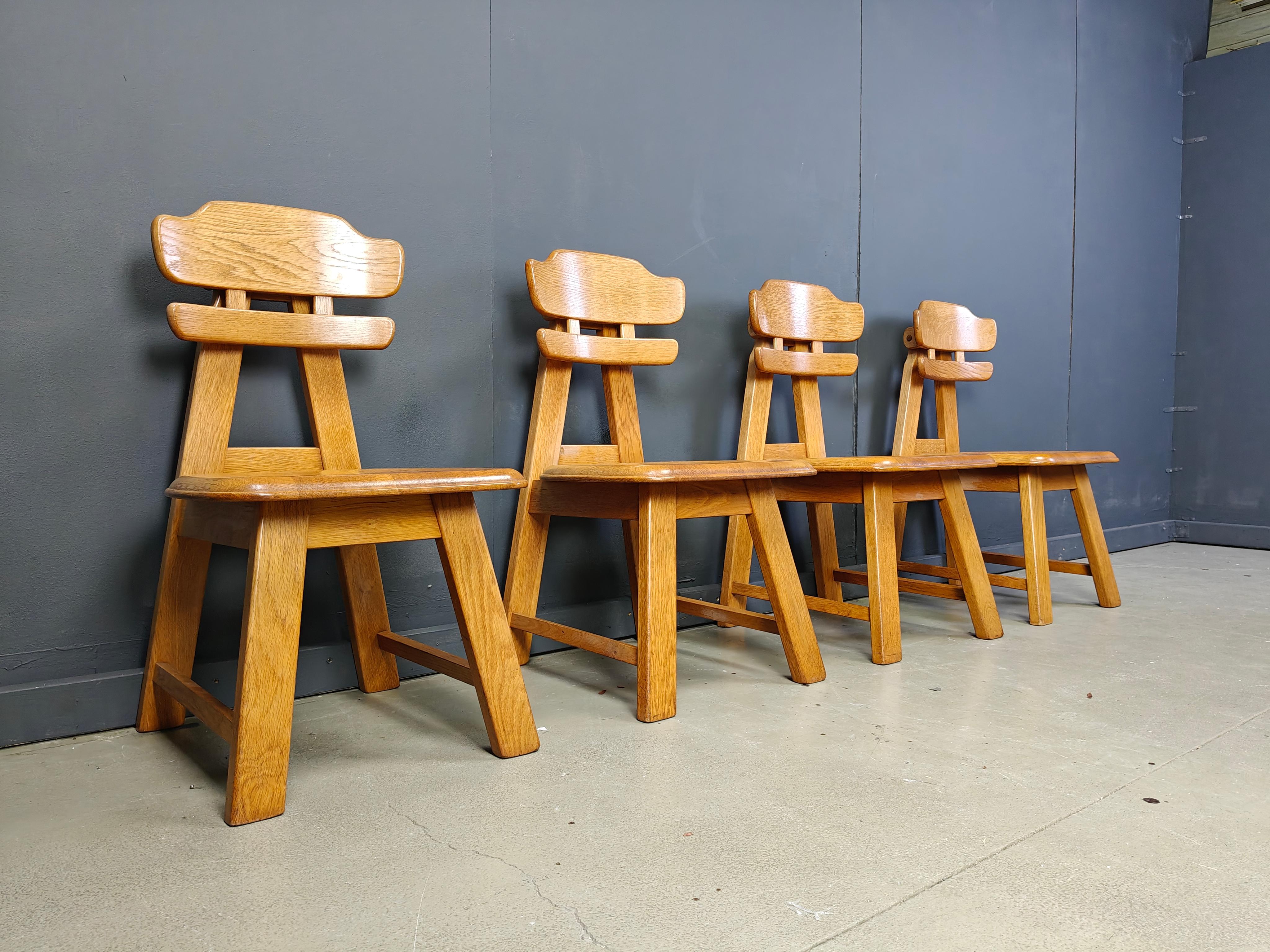 Vintage dutch brutalist oak dining chairs, 1960s For Sale 3