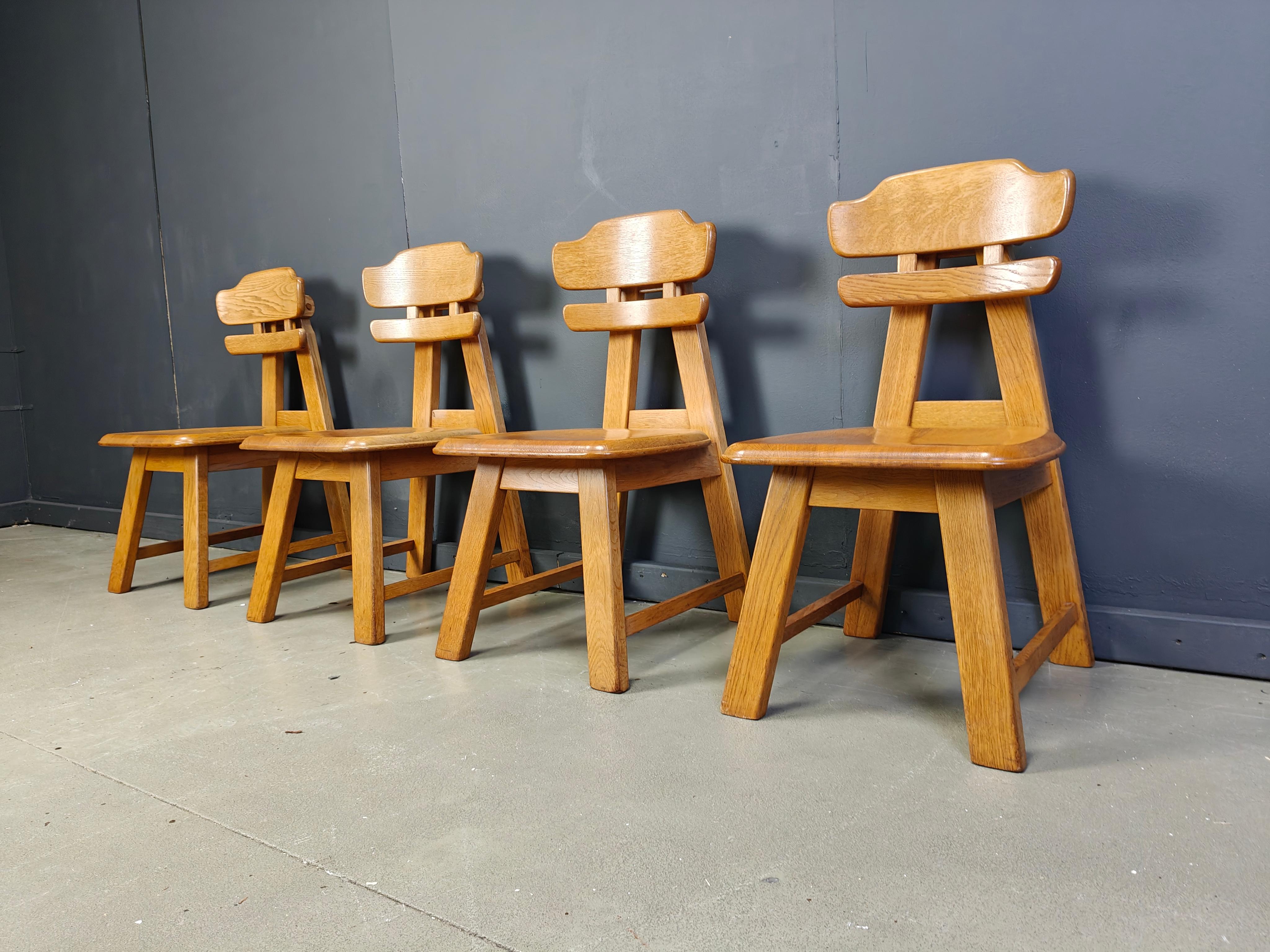 Vintage dutch brutalist oak dining chairs, 1960s For Sale 4