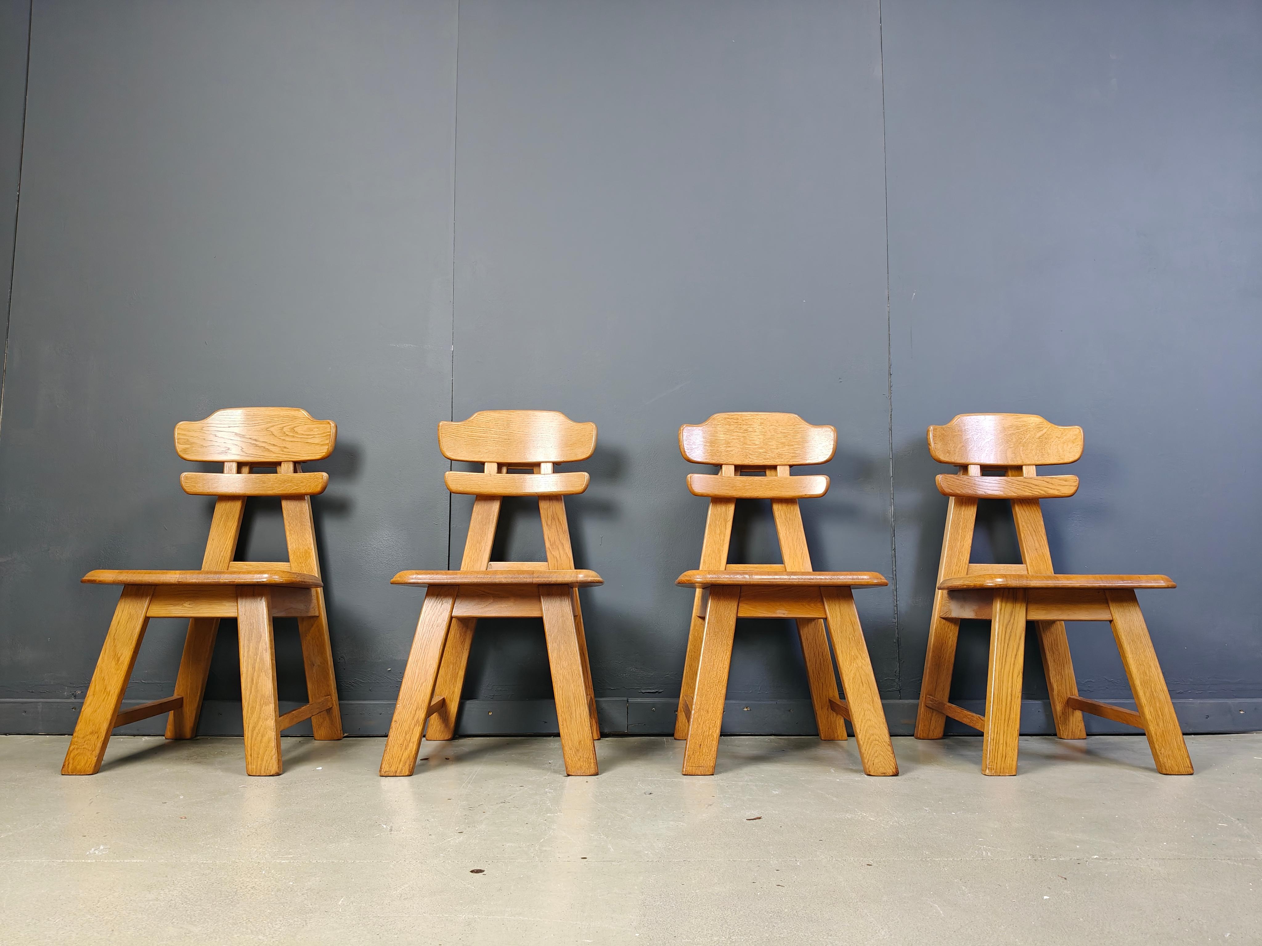 Vintage dutch brutalist oak dining chairs, 1960s For Sale 5