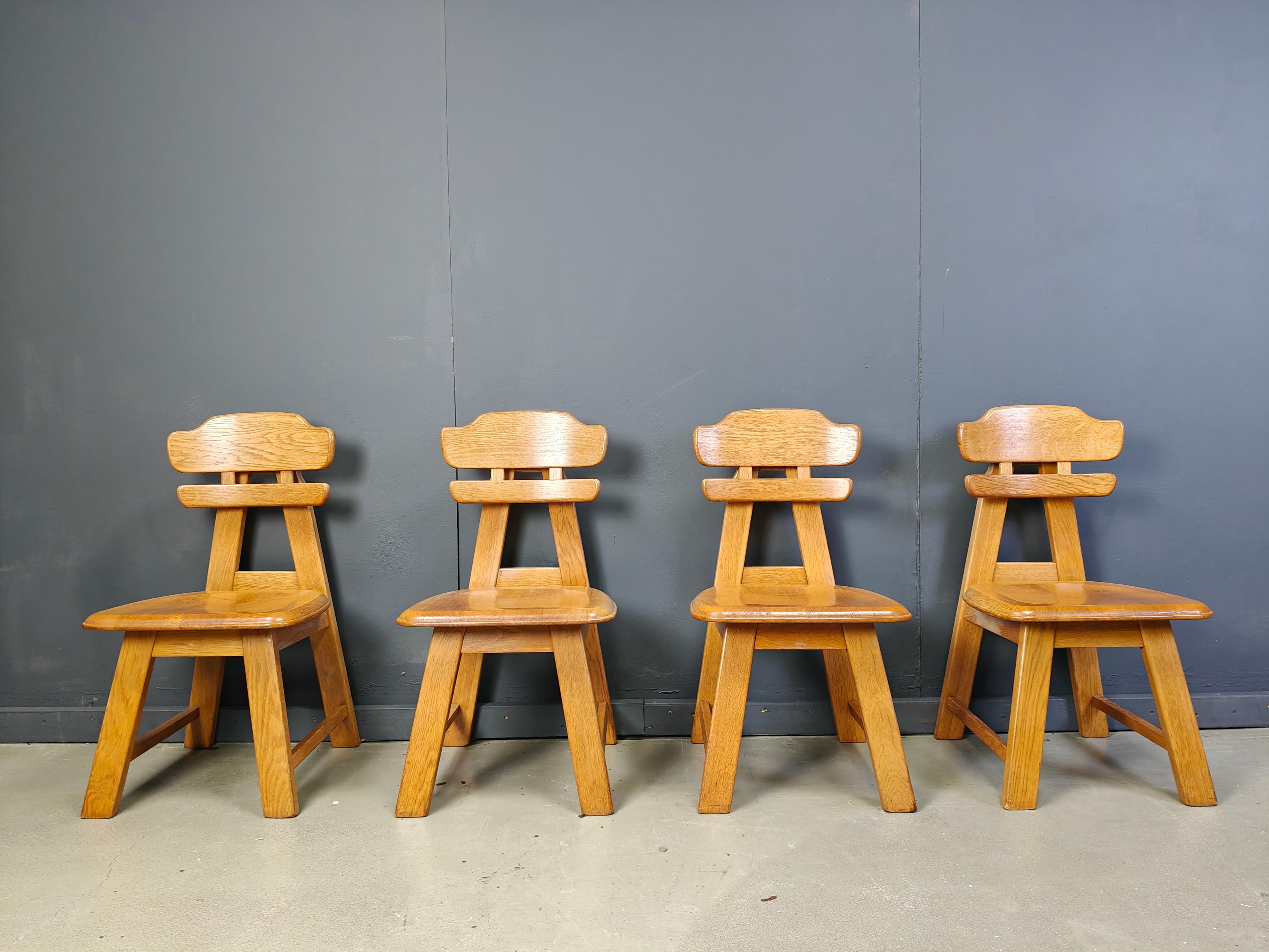 Vintage dutch brutalist oak dining chairs, 1960s For Sale 6