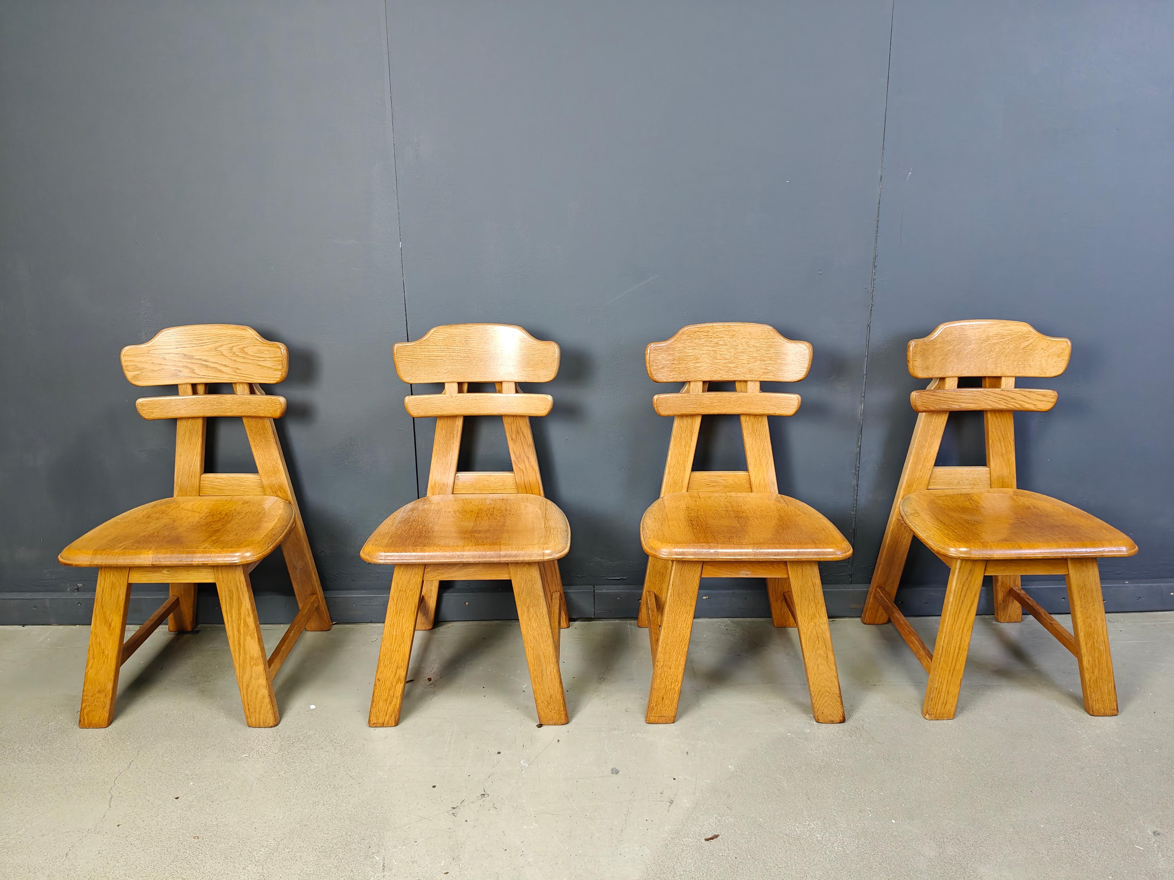 Vintage dutch brutalist oak dining chairs, 1960s For Sale 7