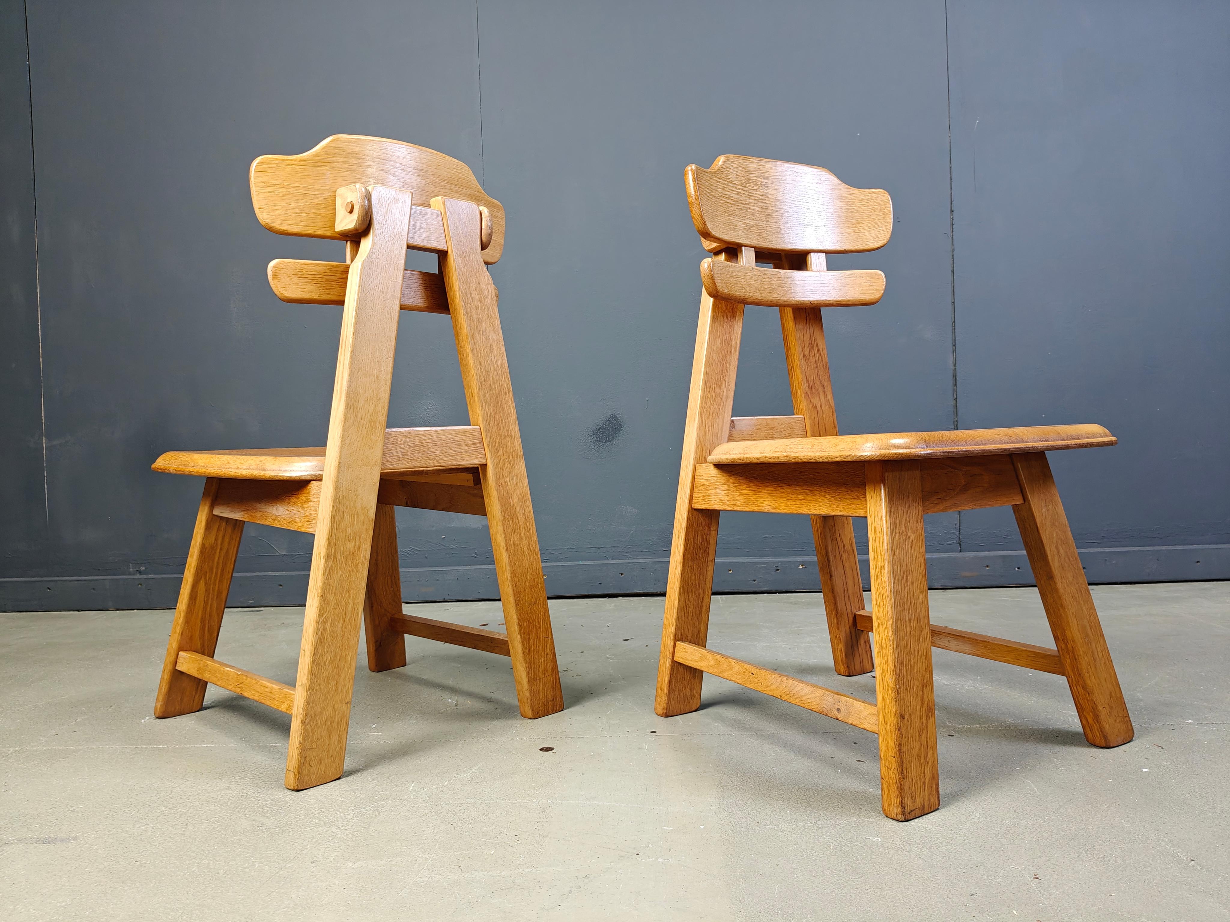 Brutalist Vintage dutch brutalist oak dining chairs, 1960s For Sale