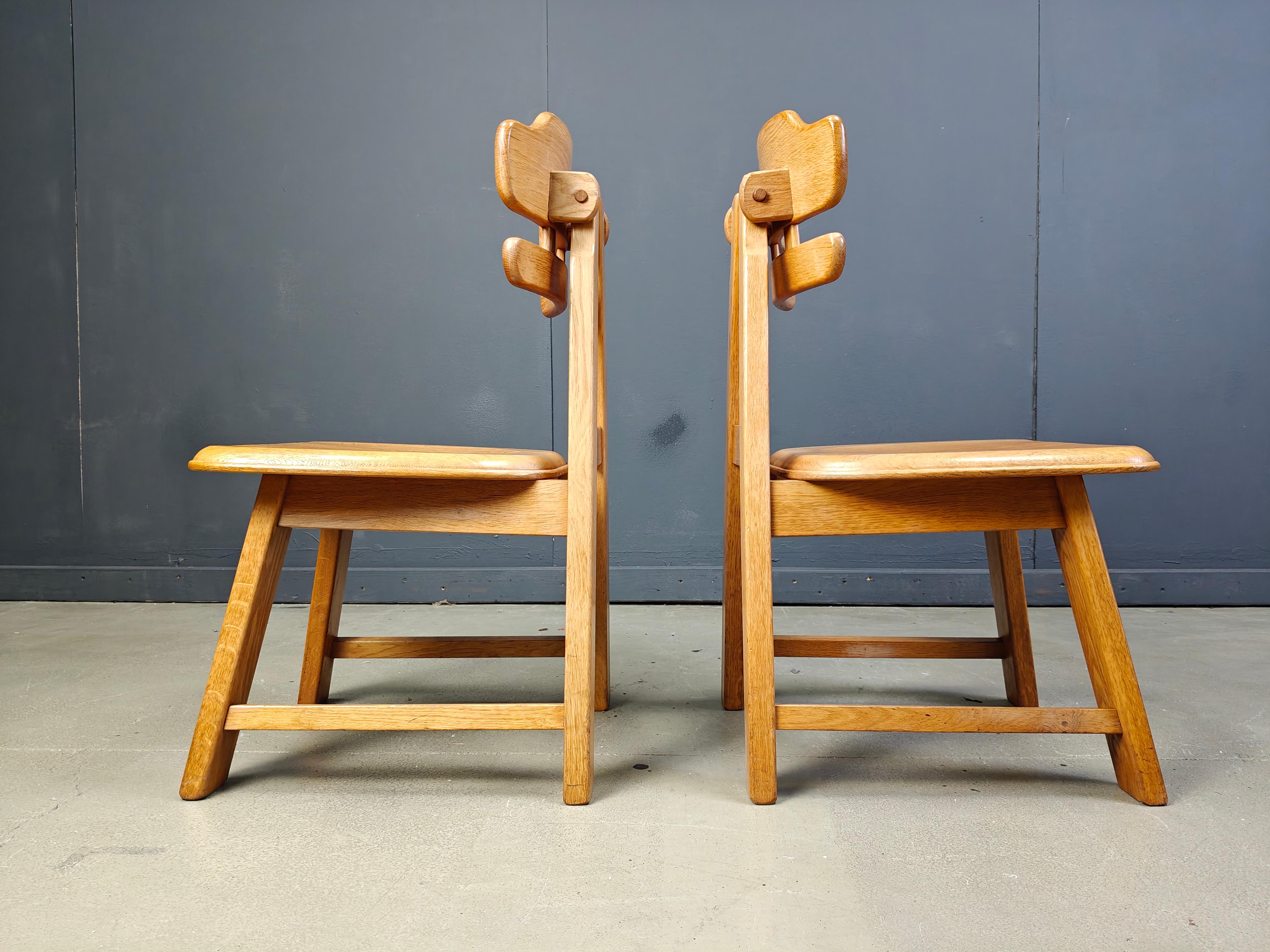 Dutch Vintage dutch brutalist oak dining chairs, 1960s For Sale
