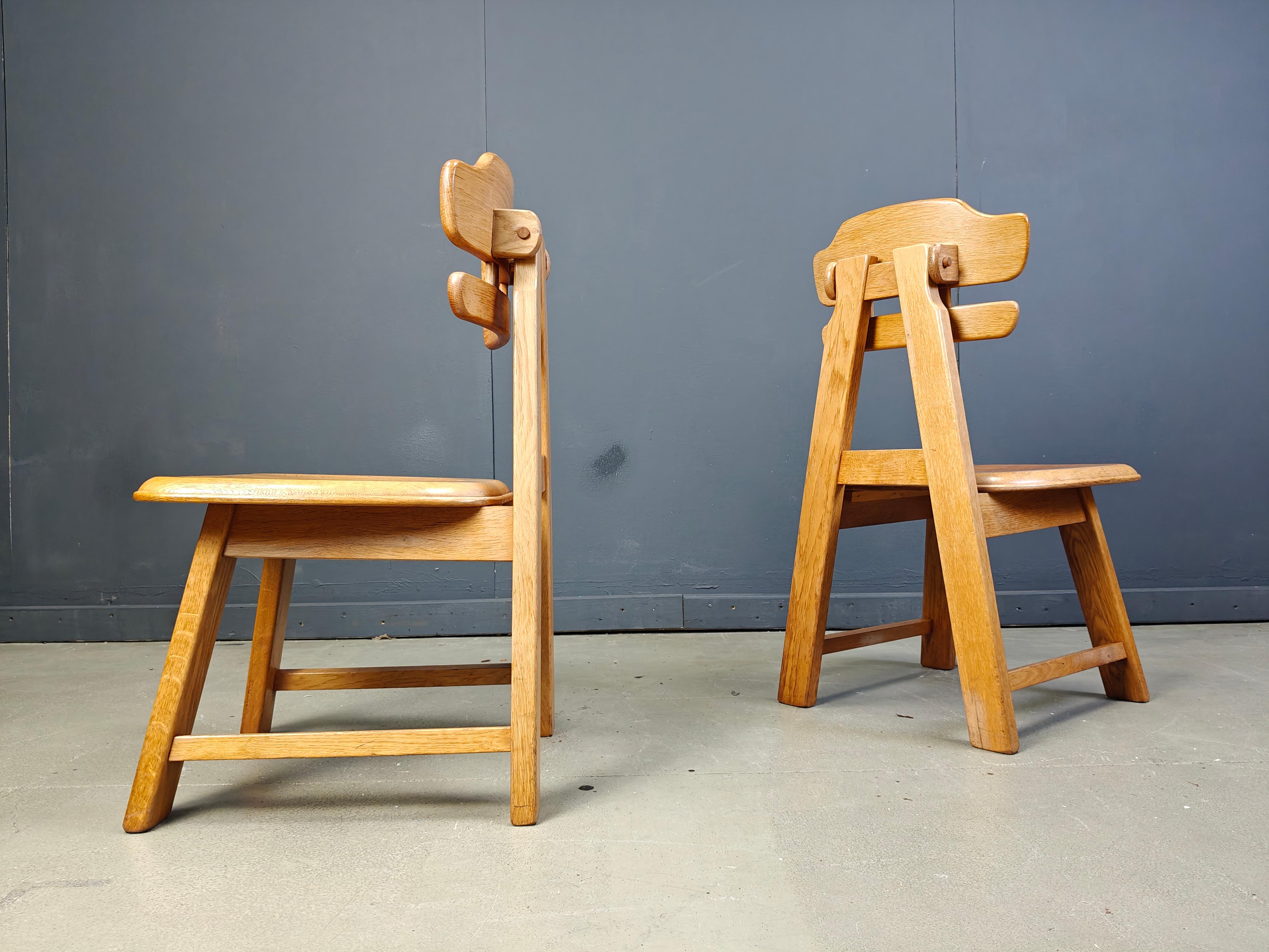 Vintage dutch brutalist oak dining chairs, 1960s In Good Condition For Sale In Leuven, Vlaams Gewest