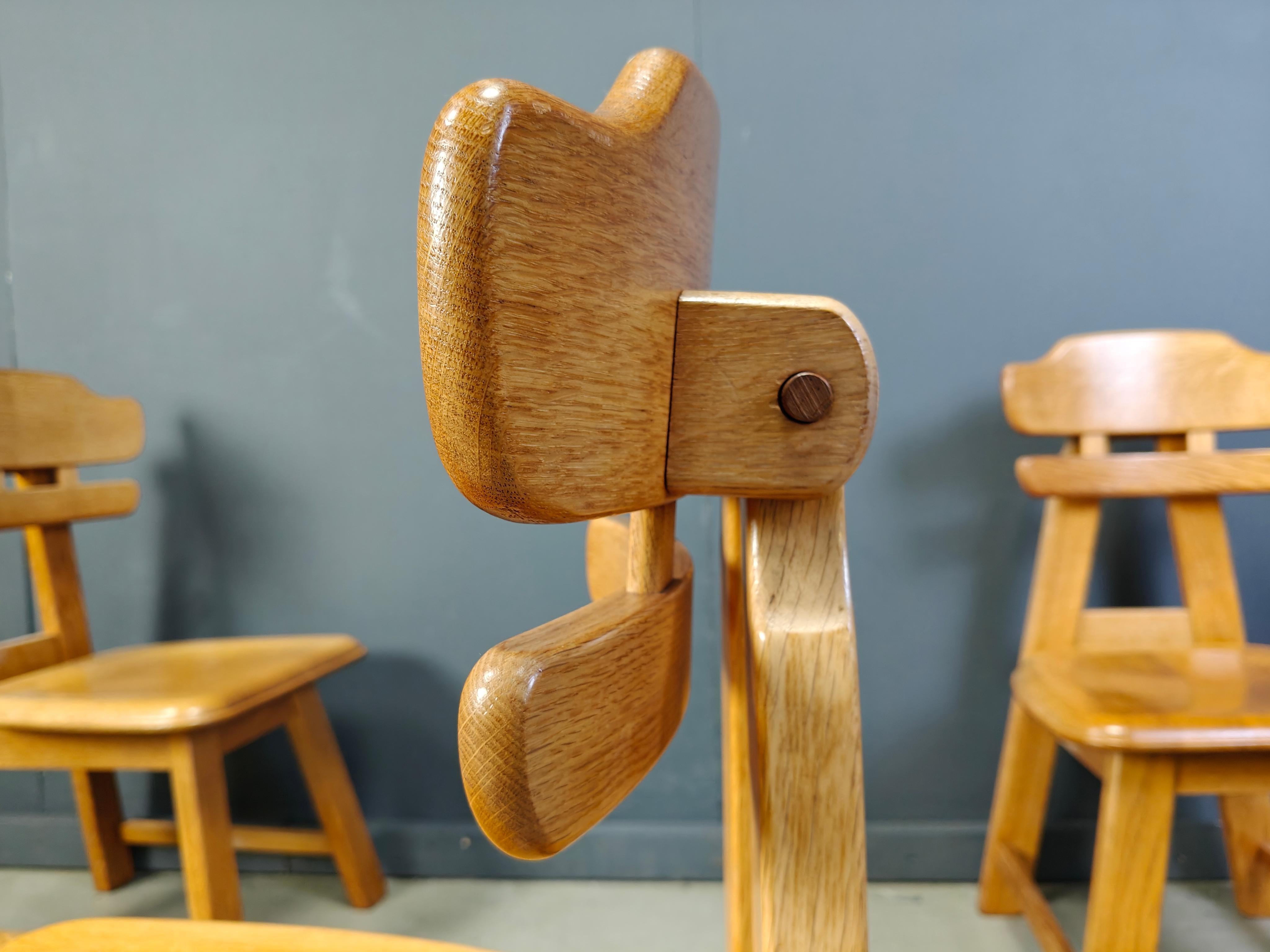 Oak Vintage dutch brutalist oak dining chairs, 1960s For Sale