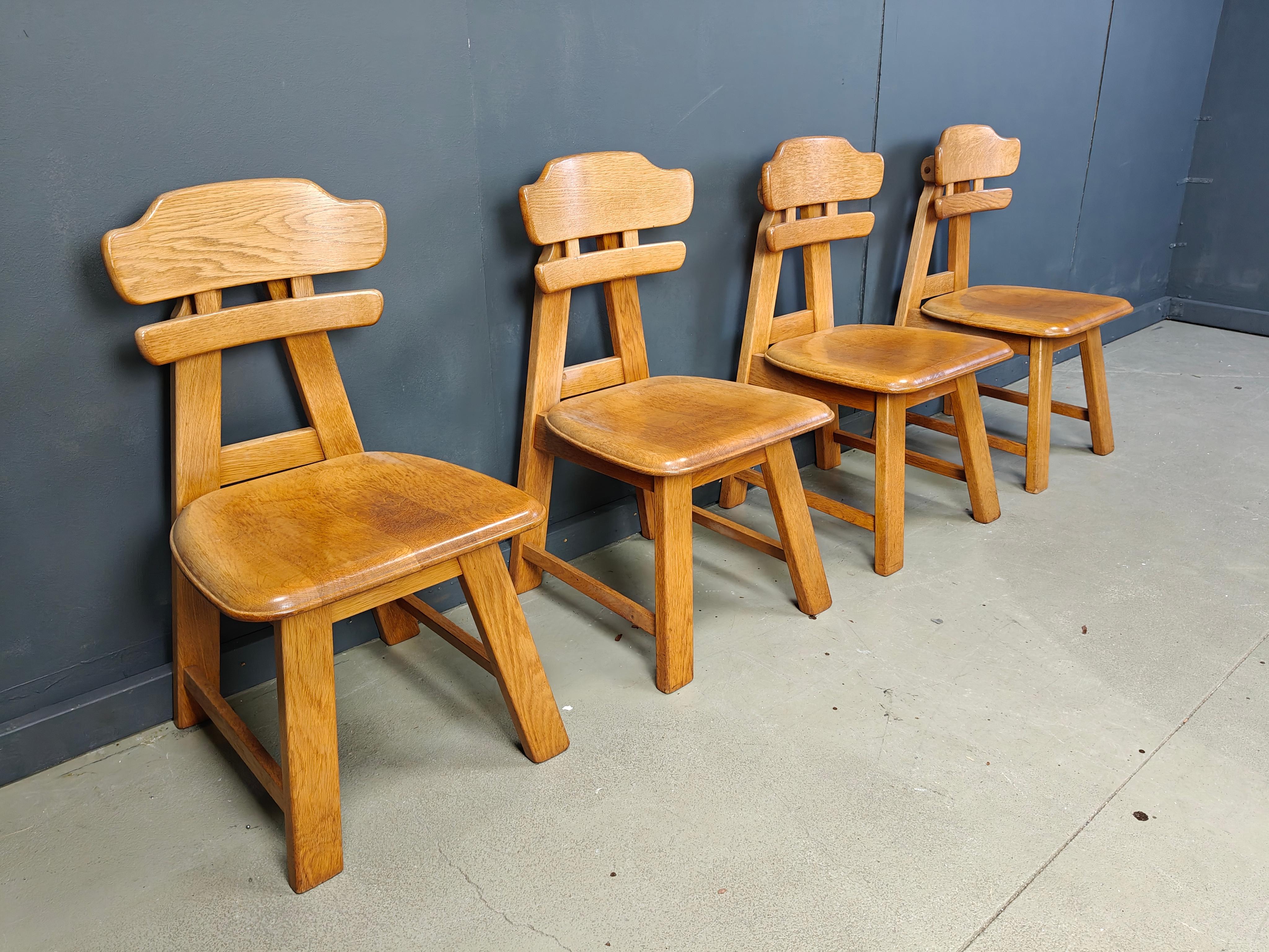 Vintage dutch brutalist oak dining chairs, 1960s For Sale 2