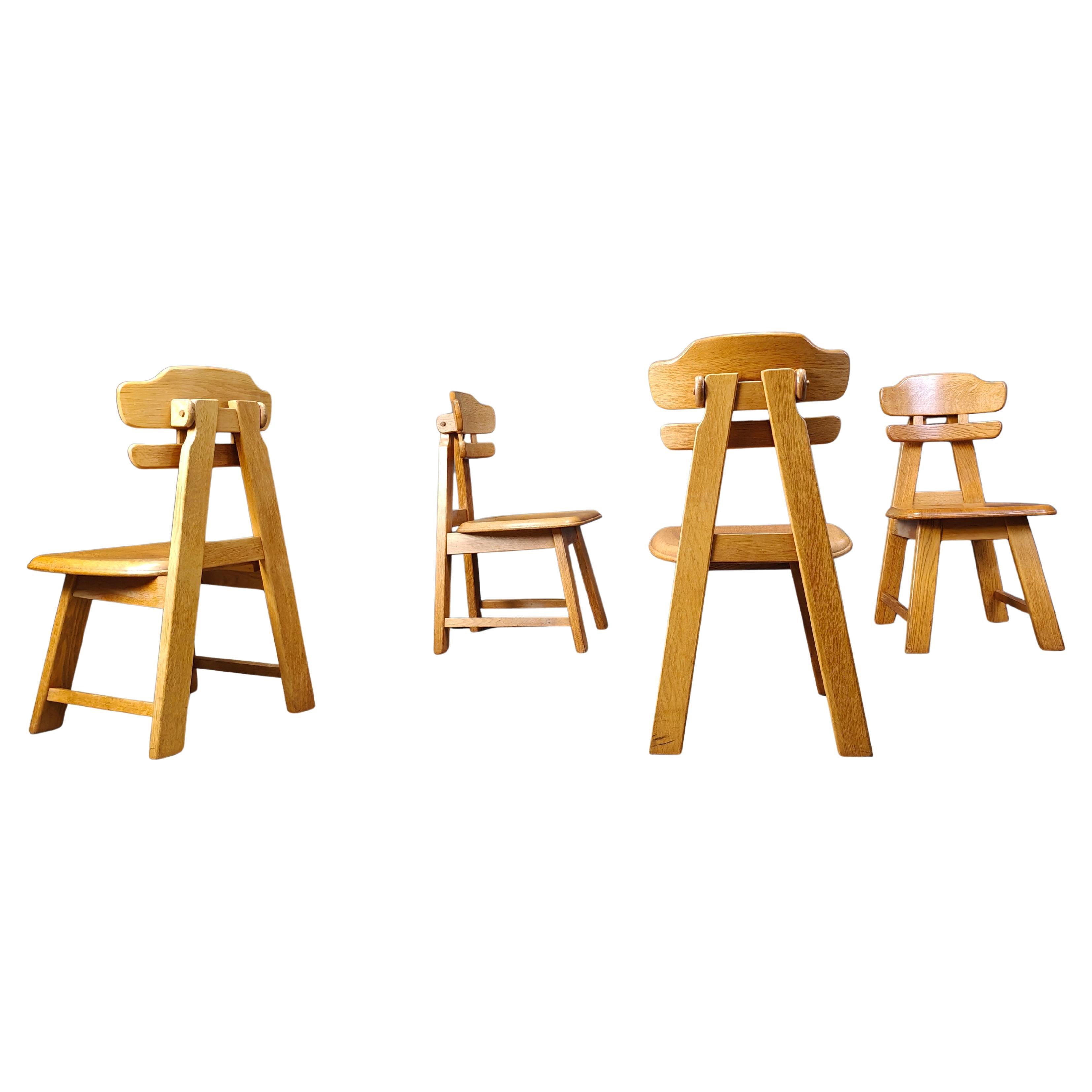 Vintage dutch brutalist oak dining chairs, 1960s For Sale