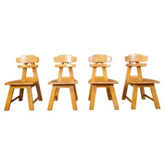 Vintage dutch brutalist oak dining chairs, 1960s
