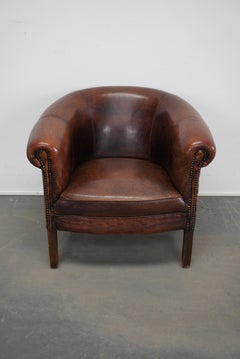 Vintage Dutch Burgundy-Colored Leather Club Chair