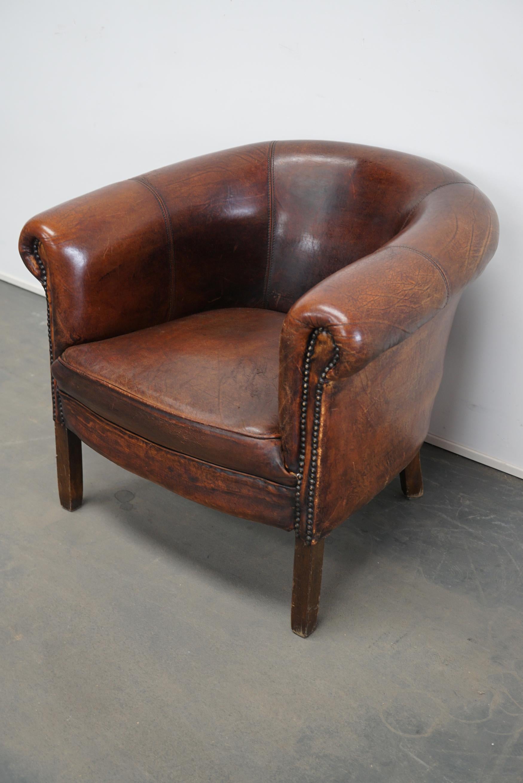 Industrial Vintage Dutch Burgundy-Colored Leather Club Chair